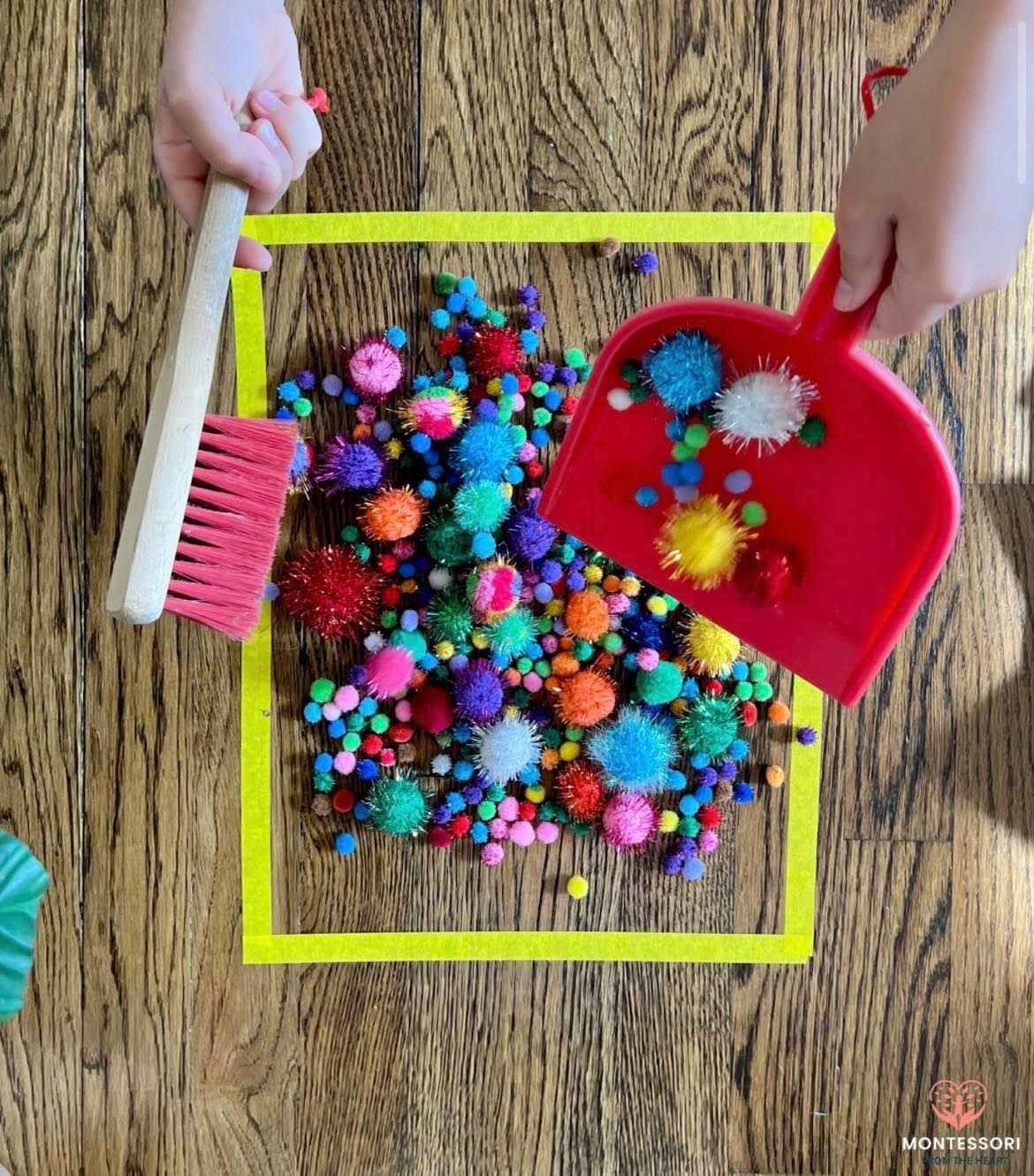 Montessori - 🫶 🧹 Practical Life Activity ~ Pom Pom Sweep 🧹 🫶 | Facebook