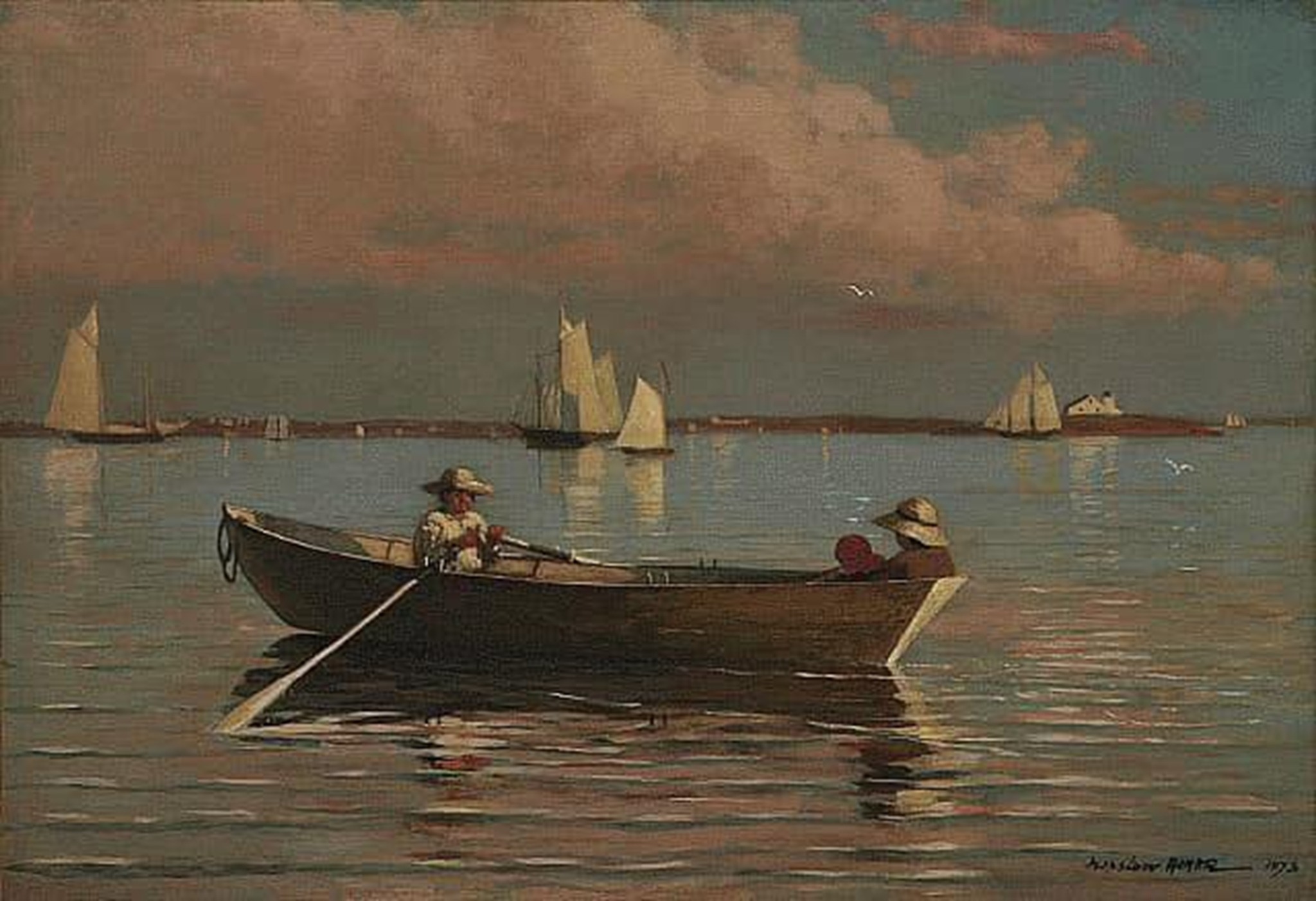 yacht in a cove gloucester 1880 by homer