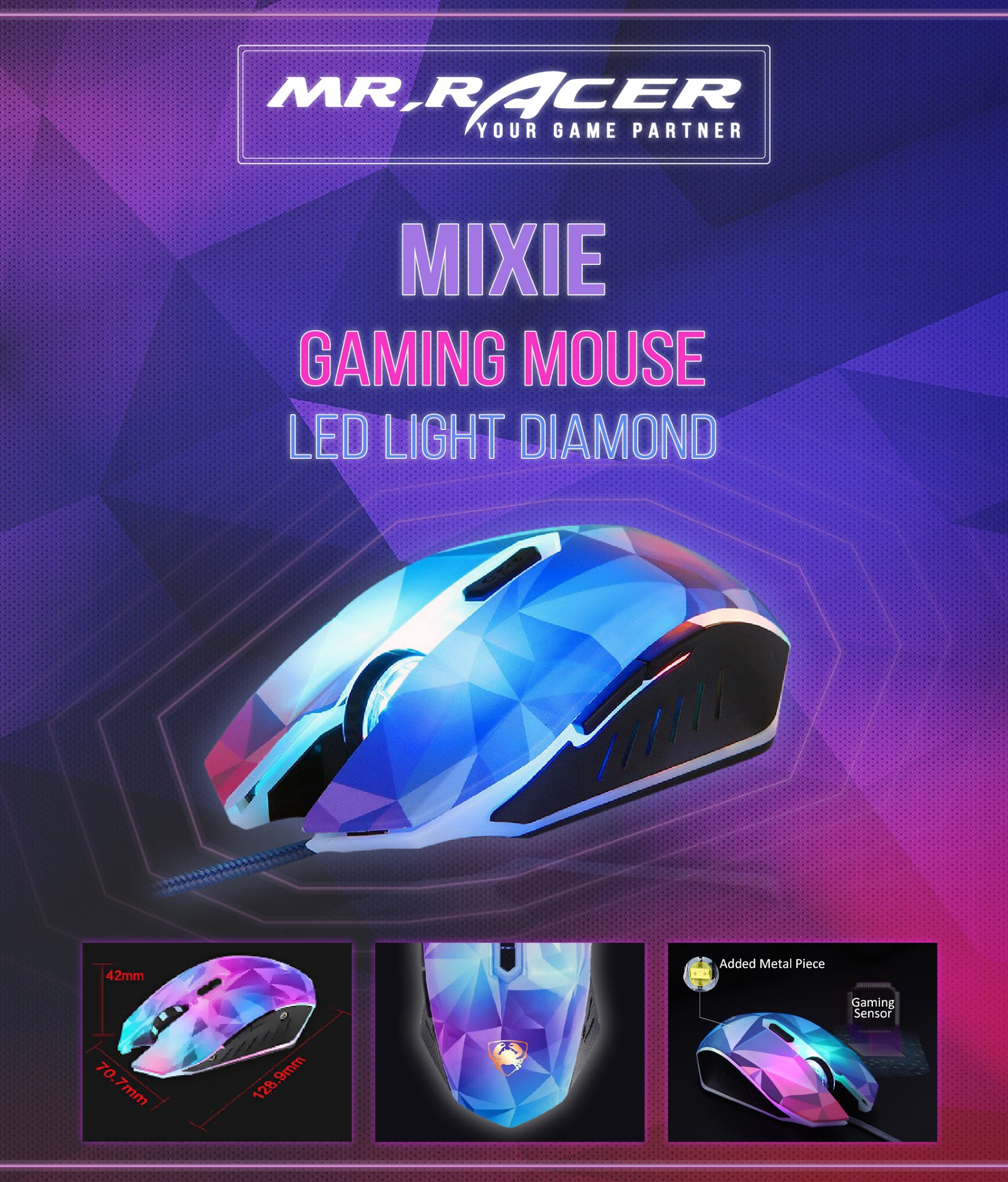 MR. Racer - MIXIE Gaming Mouse 🕹 LED Light Diamond For... | Facebook