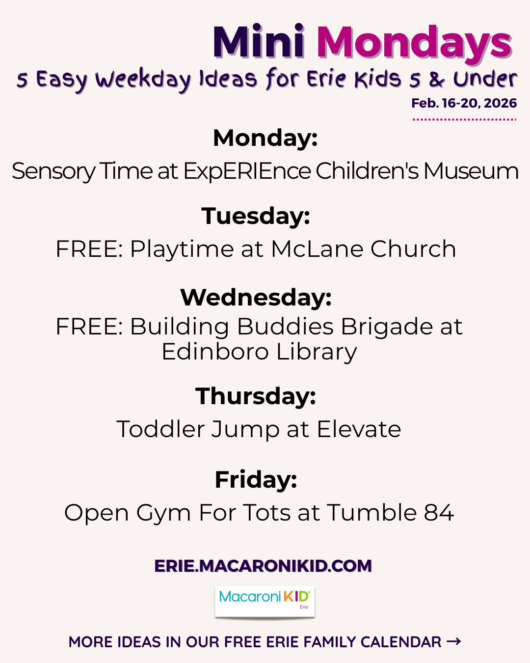 Macaroni - Erie toddler parents — this one’s for you 👇 Here are 5 easy ...