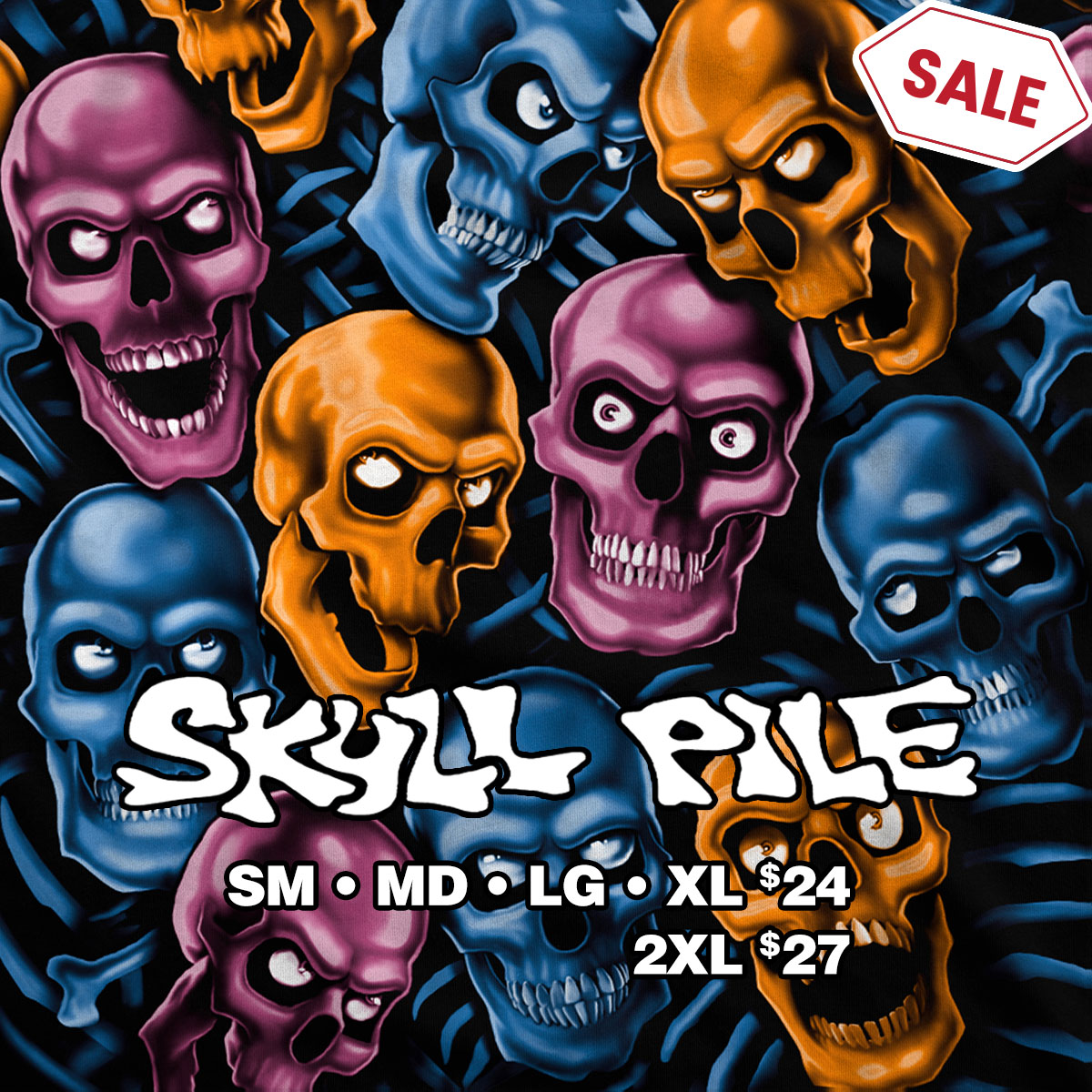liquidblue.com - On-Sale Skull Pile Blue Pink Orange all over