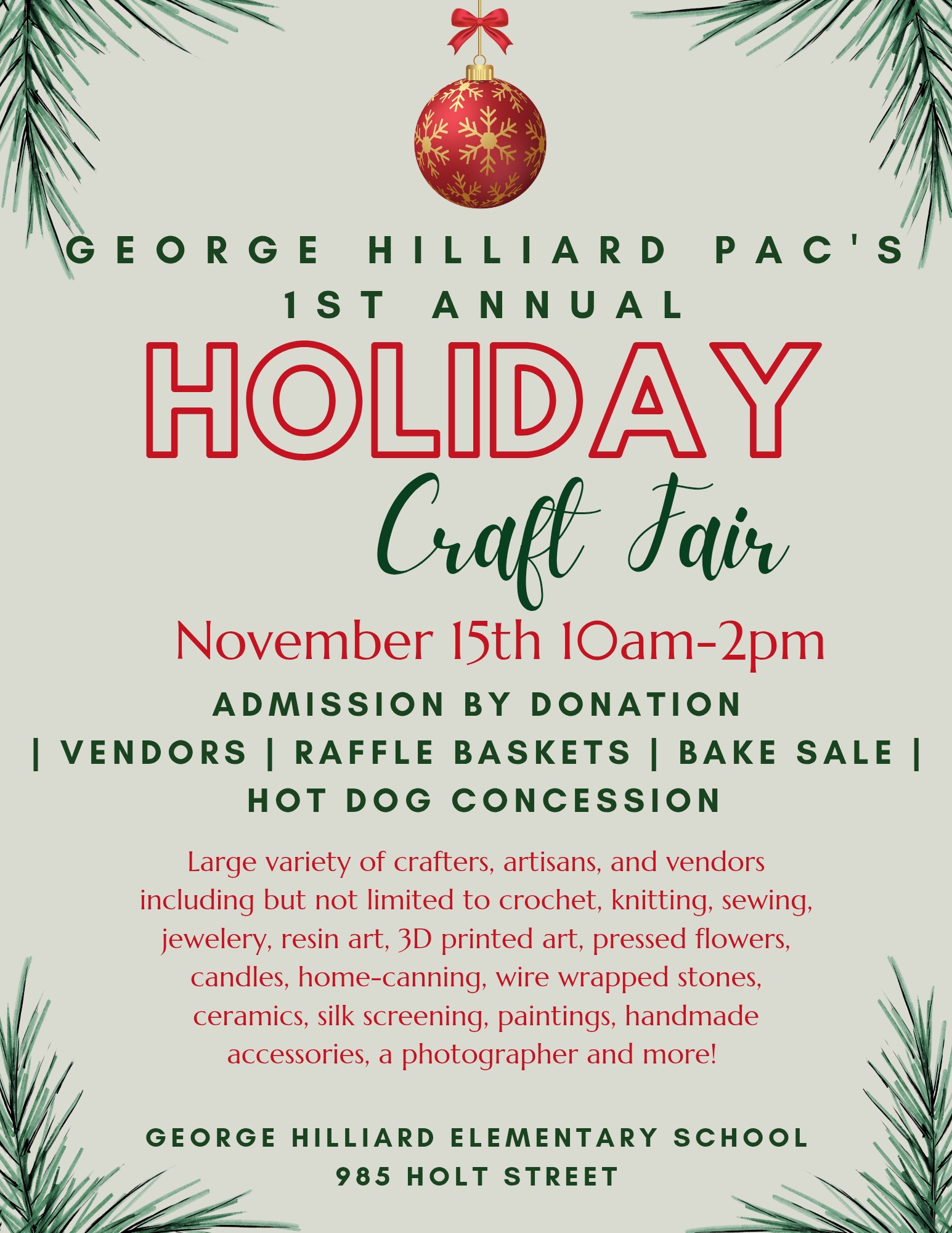 George Hilliard PAC's 1st Annual Holiday Craft Fair
