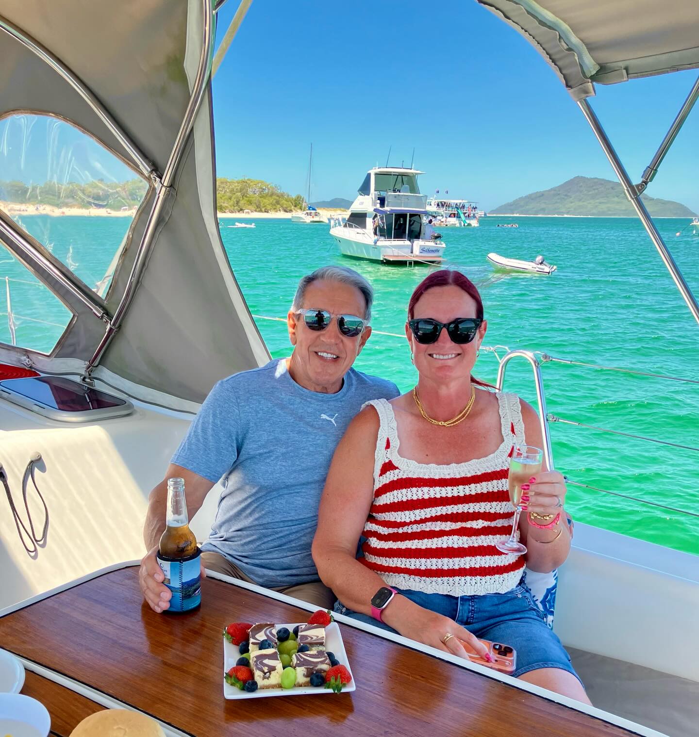 Blue - Welcome back to Sharon and Pete who are regular guests on board ...