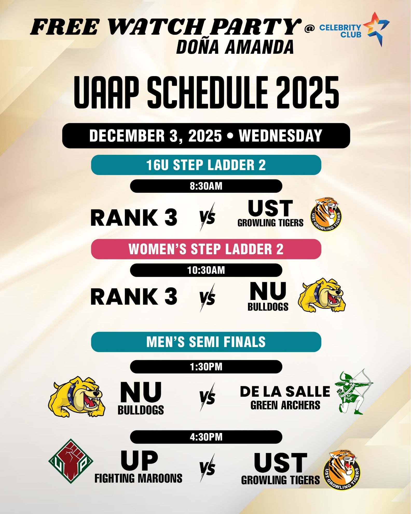 Celebrity - UAAP WATCH PARTY TOMORROW! December 3, 2025, Wednesday, at ...