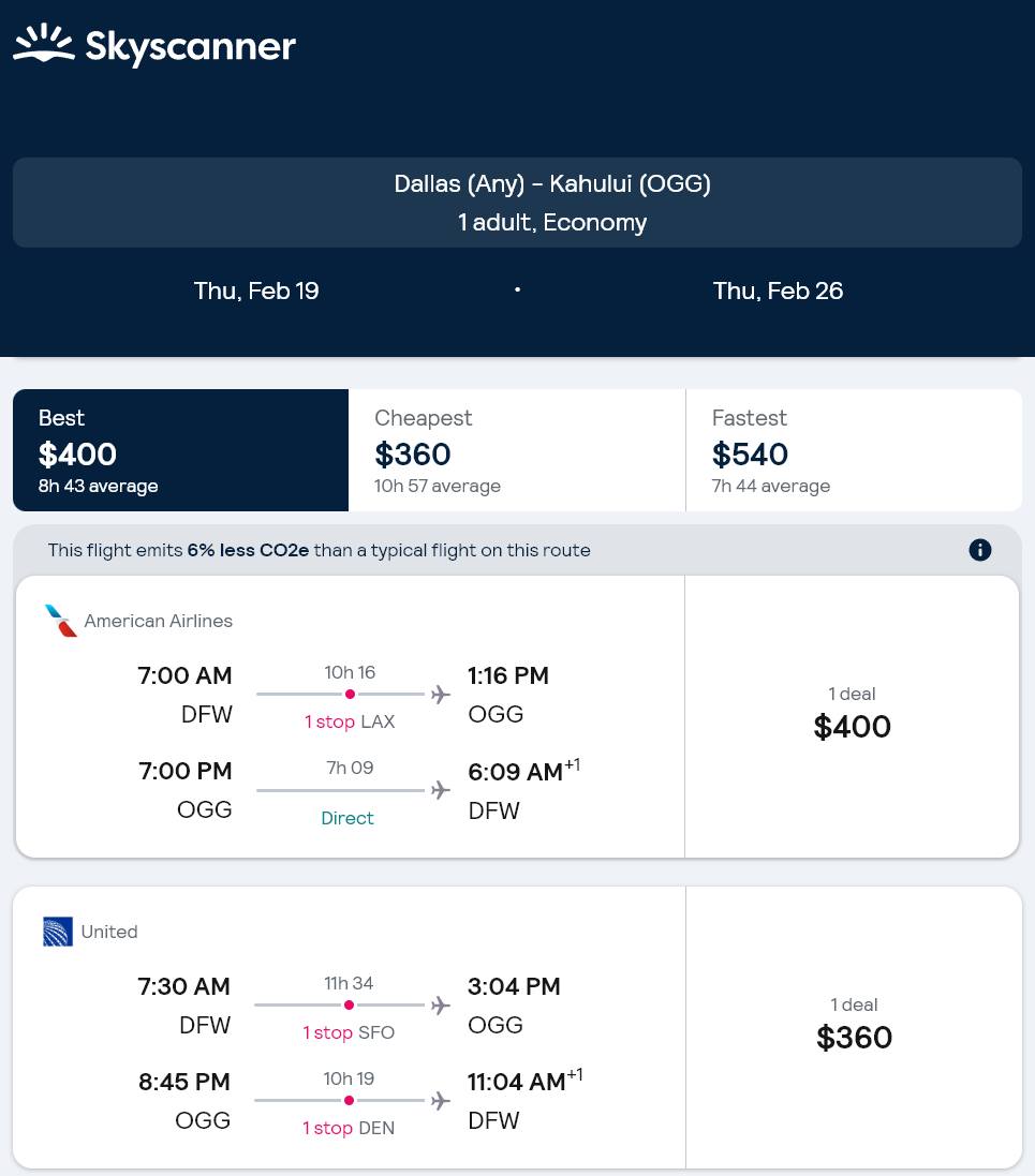 Cheap - United has round-trip flights from Dallas (DFW) to Maui-Kahului ...