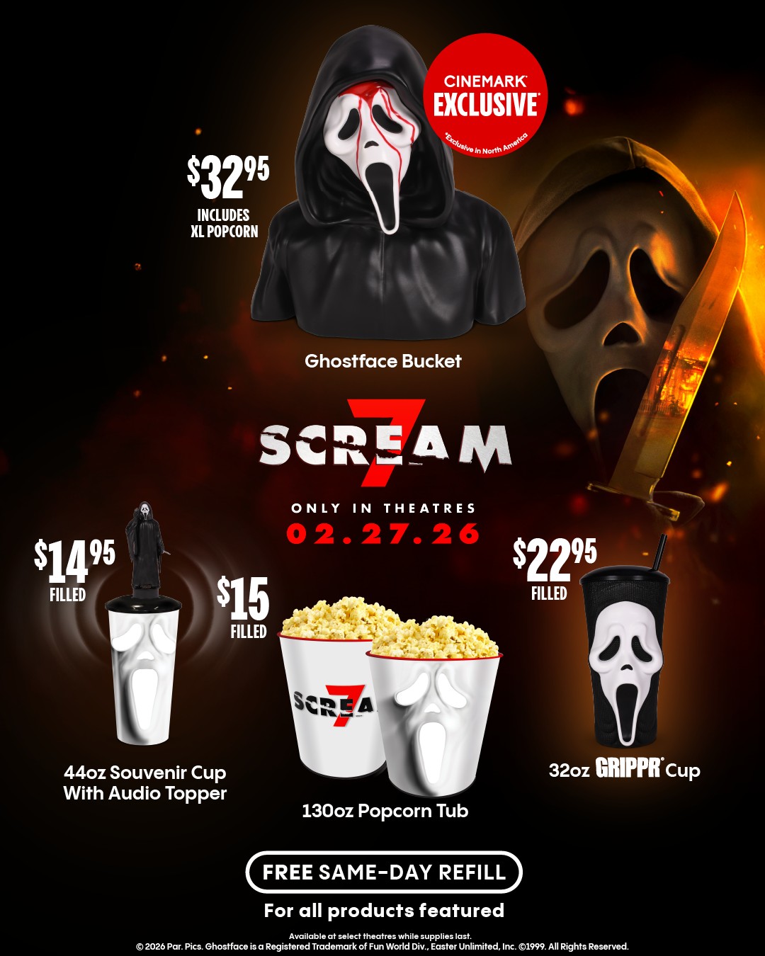 希少 スクリーム7 ゴーストフェイス タンブラー アメリカ CINEMARK Our Scream 7 merch looking sharp. 🔪 Available in theatres soon!