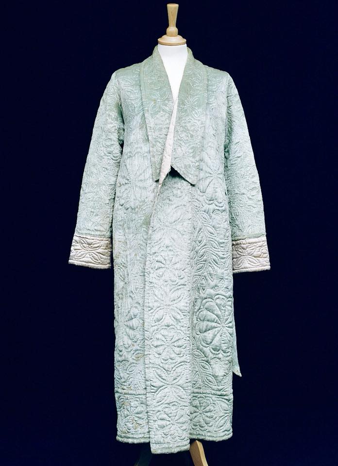 ladies traditional quilted dressing gown A vintage 1940s era satin hand pieced and hand by Irene Morgan. Learn more here: https://www.quiltmuseum.org.uk/collections/costume/gold-satin-dressing-gown .html subcategory: casual shirts