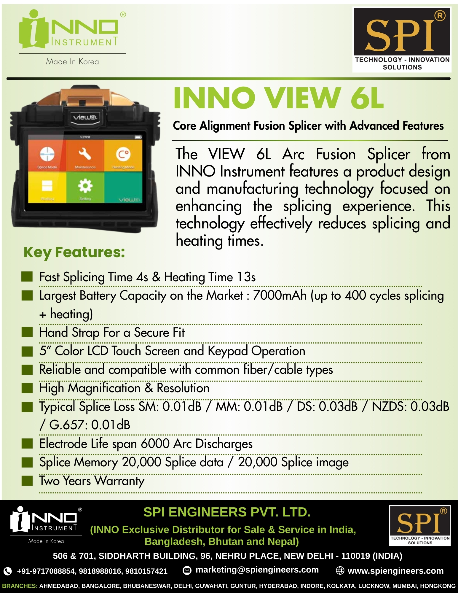 SPI - INNO View 6L is a core-alignment fusion splicer with the world’s ...