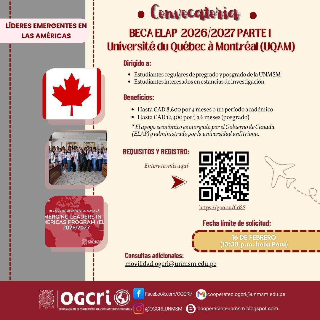 Beca ELAP 2026-2027 | UQAM - Canadá Dirigida a estudiantes de pregrado ...