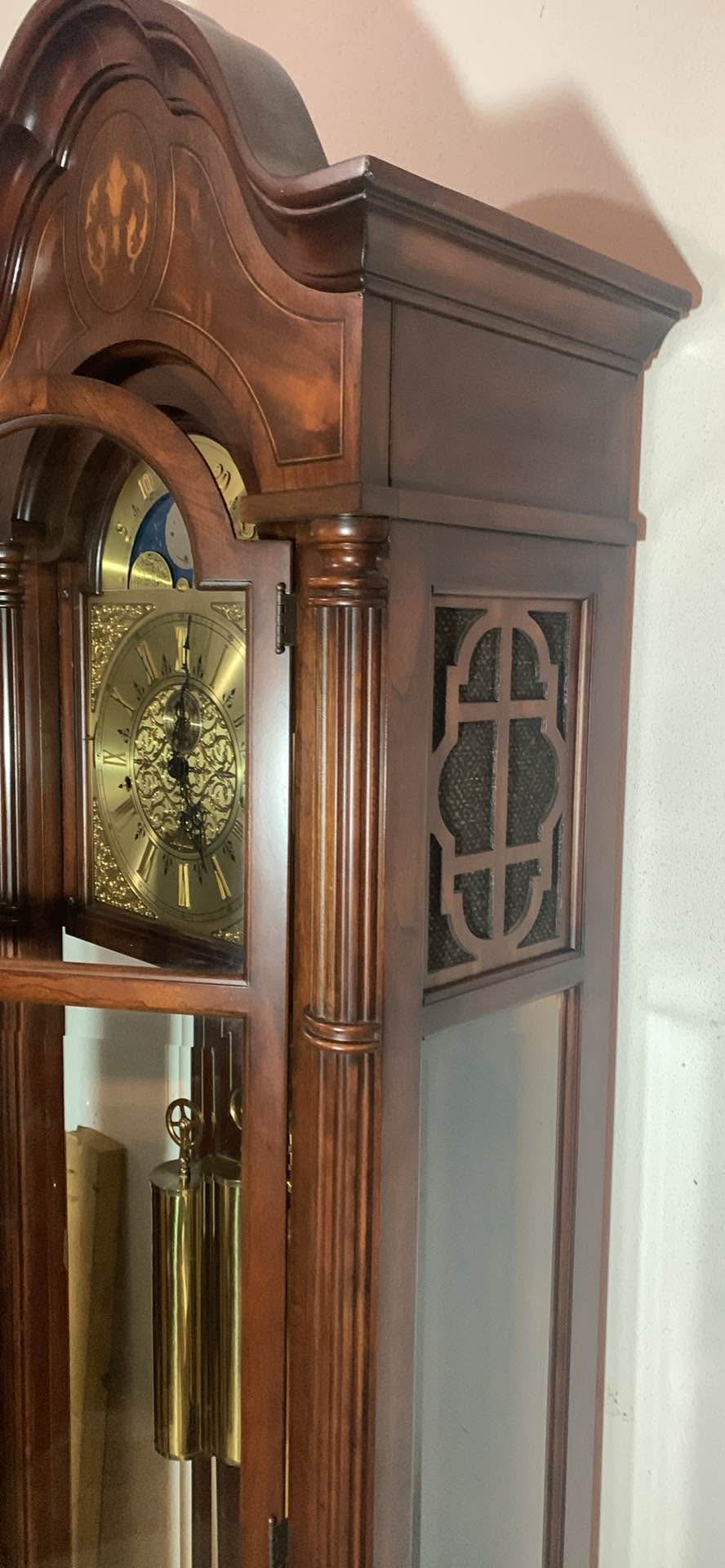 Grandfather Clock Trend by Sligh Cherry finish with inlaid pattern on ...