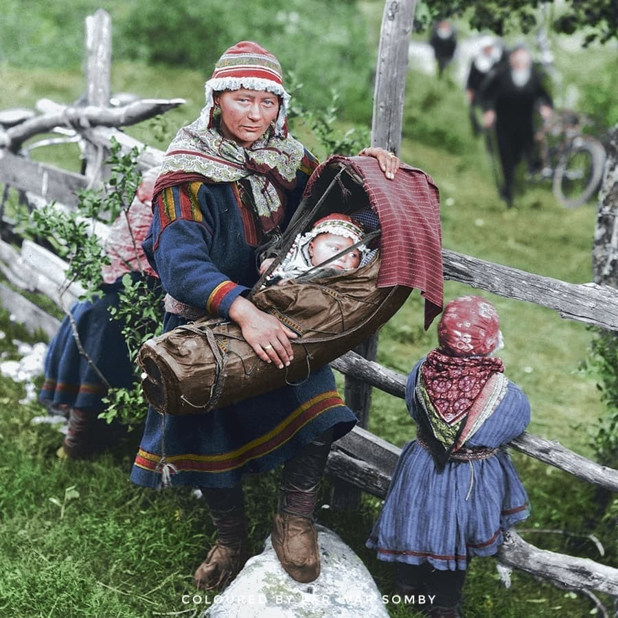 A Sami woman photographed standing by a... - History in Color | Facebook