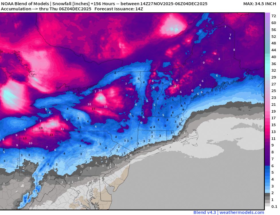 My - ☃️ New Model Blend snow map for the next 6 days as max amounts ...