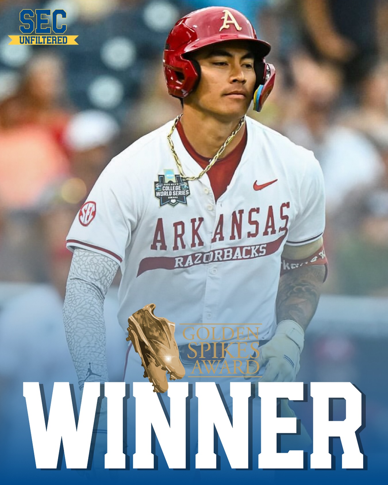 SEC - Arkansas’ Wehiwa Aloy wins the 2025 Golden Spikes Award presented ...