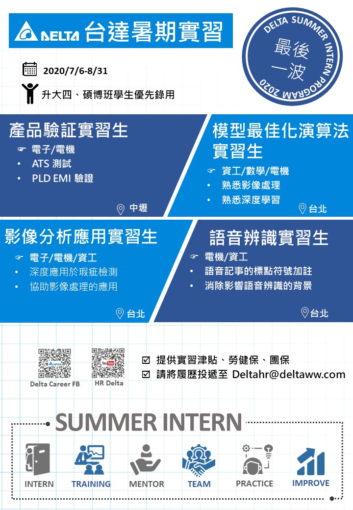 台達delta Career 2020台達暑期實習 報名最後一波囉 Facebook