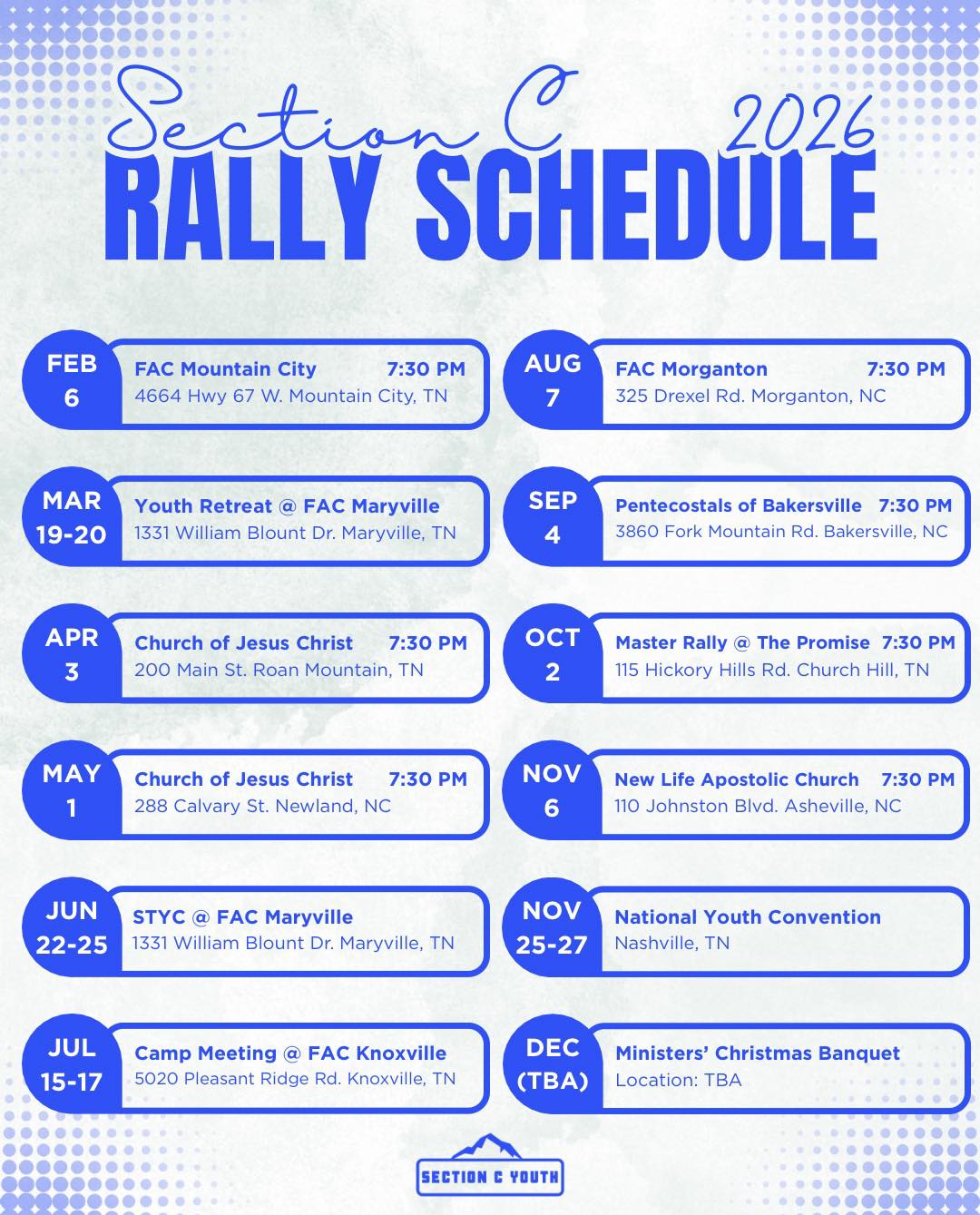 Section C Youth - Our official rally schedule for 2026!... | Facebook