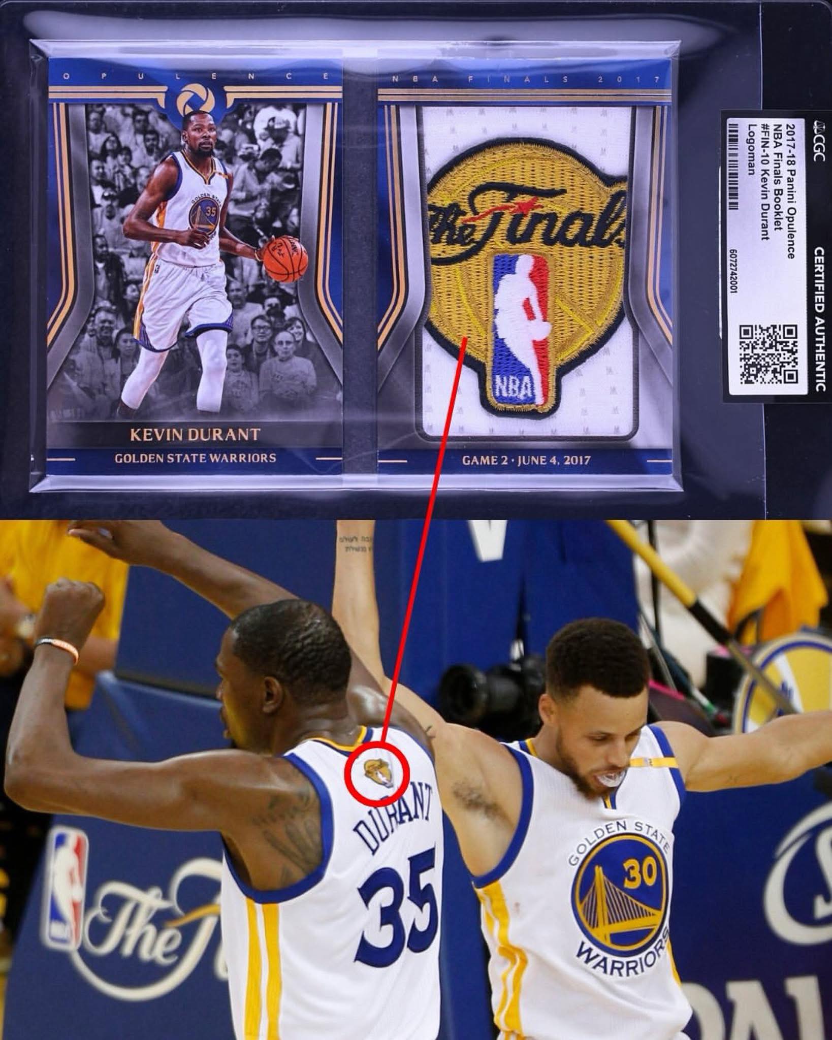 This 1/1 Kevin Durant card has a piece of his NBA Finals jersey in 