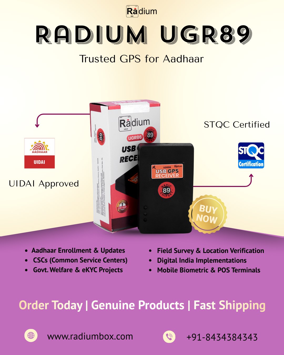 Radium - Radium UGR89 USB GPS Receiver designed for Aadhaar enrollment ...
