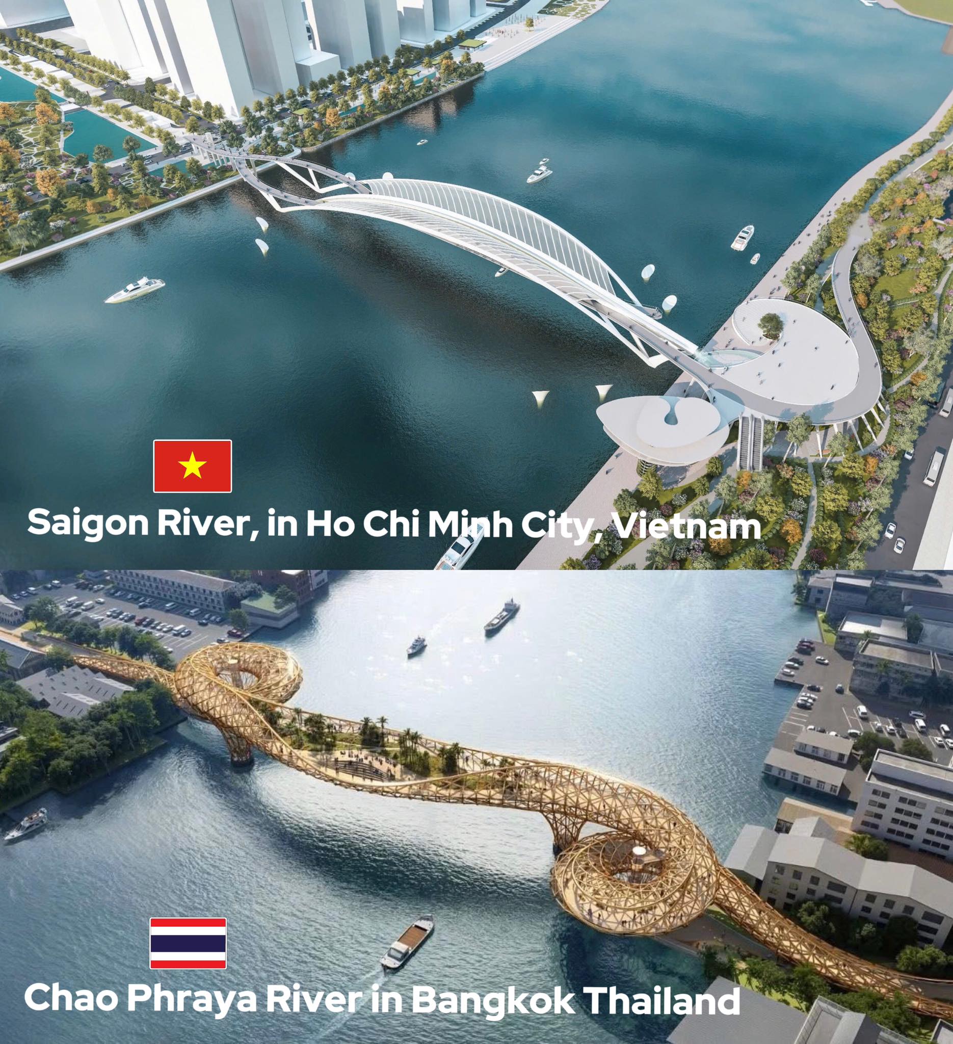 ASEAN - 🇻🇳🇹🇭 | Pedestrian bridges across rivers in two cities of ...