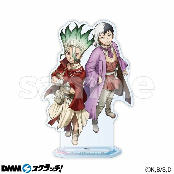 Nueva merch de Dr. Stone en DMM Scratch con la temática de flores