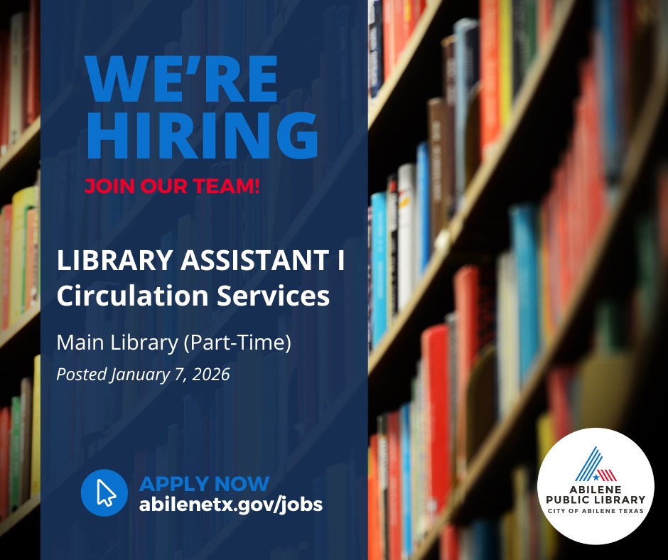 Abilene - 📚 We’re hiring! 📚 The Abilene Public Library is looking for a ...