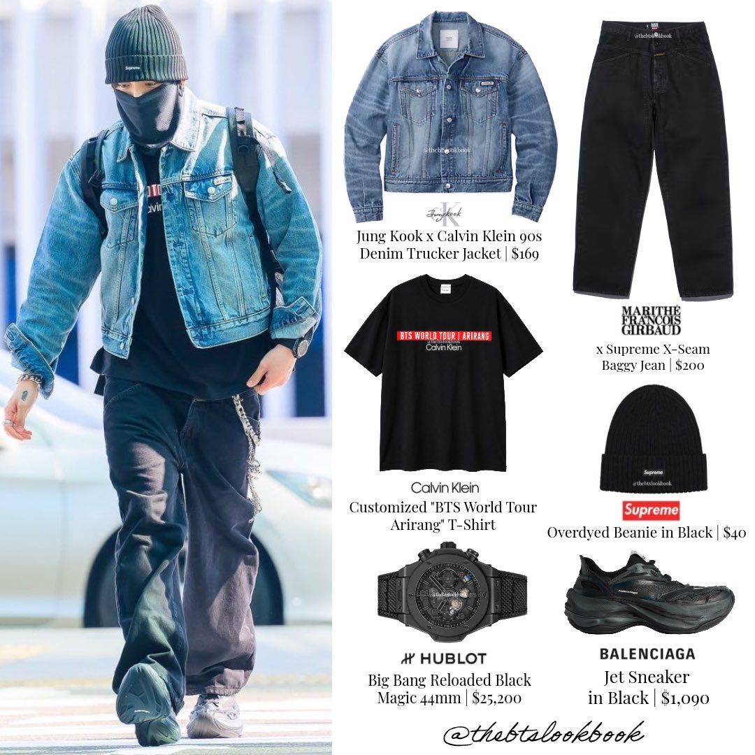 Jungkook wearing Jungkook x @CalvinKlein “90s Denim Jacket and