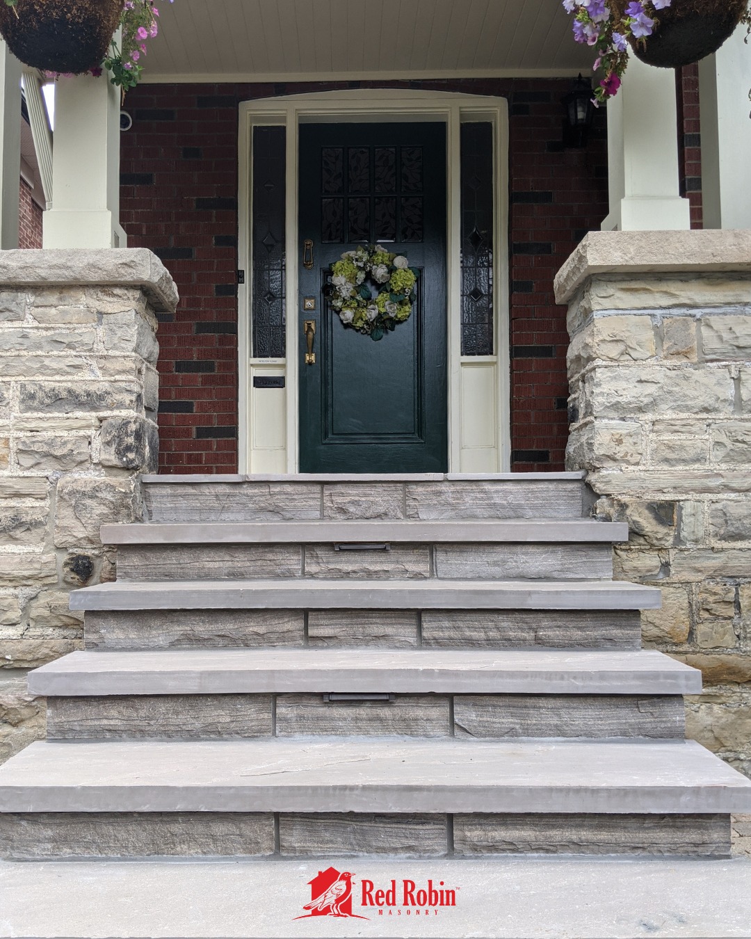 Red - Front entry steps in Lawrence Park built with natural flagstone ...