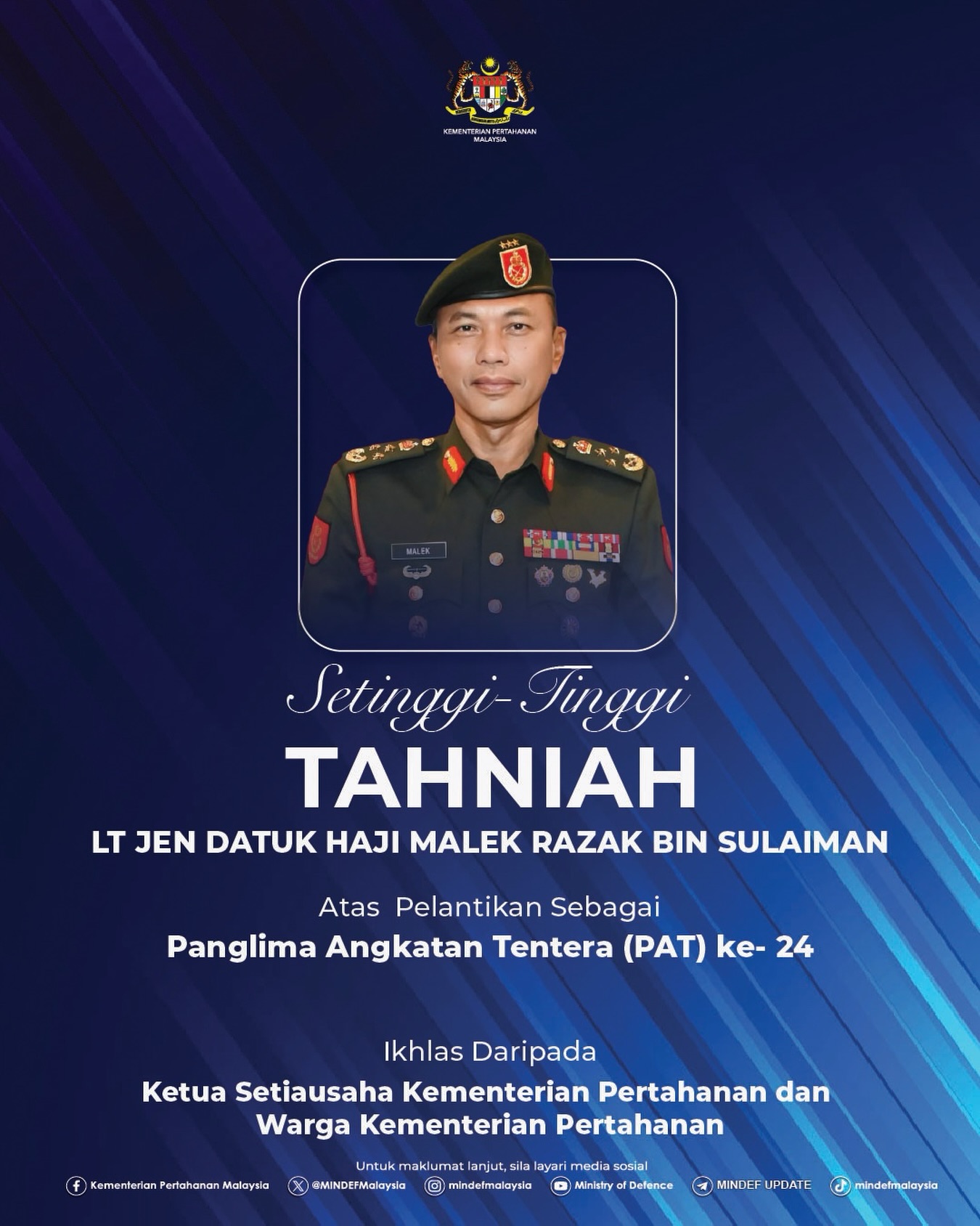 Kementerian - Setinggi-tinggi tahniah diucapkan kepada Leftenan Jeneral ...
