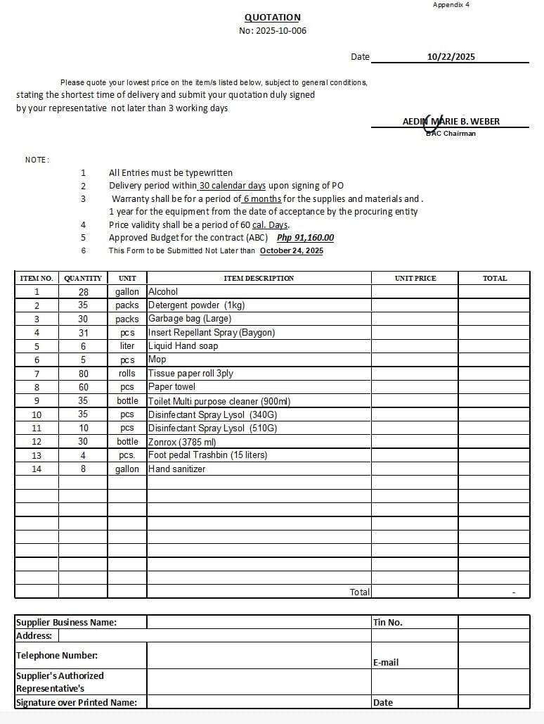 Deped - Request for Quotation 2025-10-006 Good day! You may forward ...