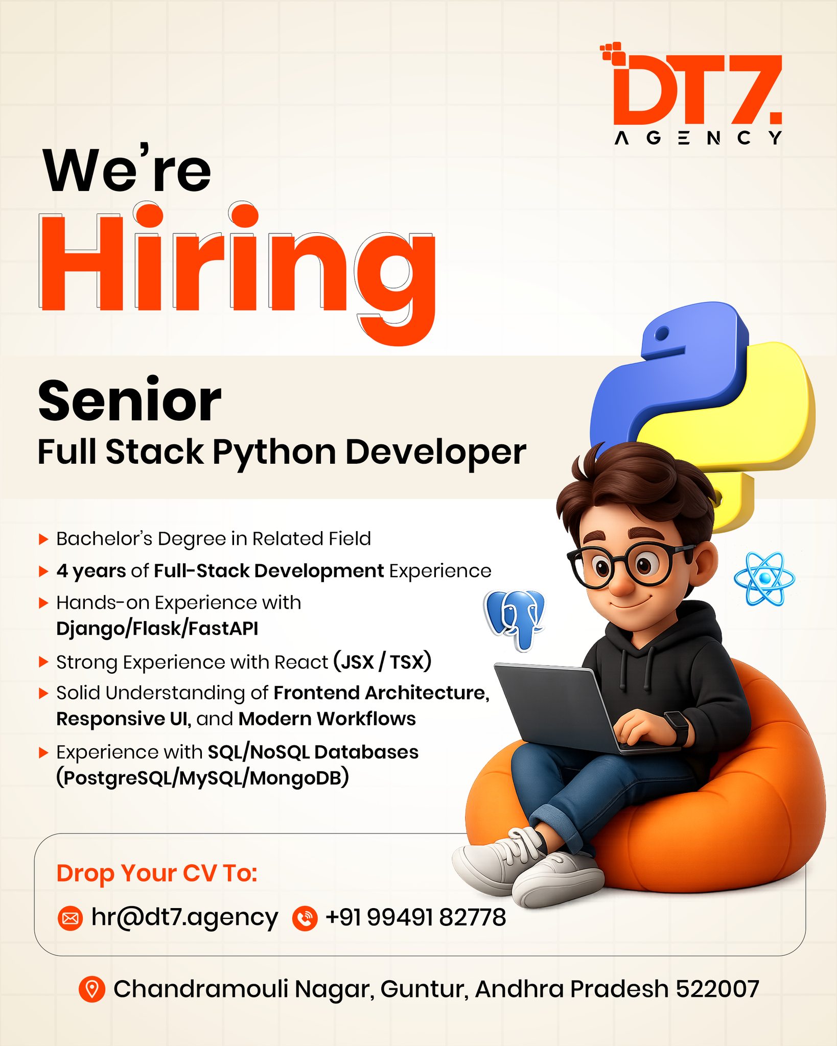 Dt7 Agency - 🚀 We’re Hiring | Senior Full Stack Python... | Facebook