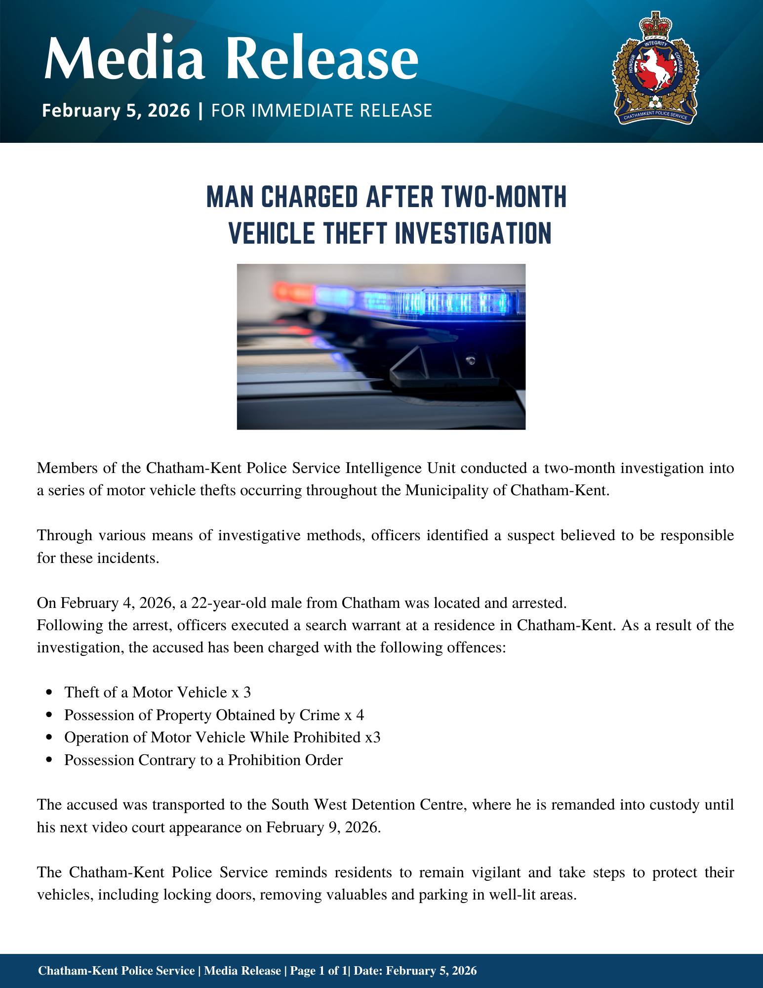 Chatham-Kent - 🚨Man Charged After Two-Month Vehicle Theft Investigation ...