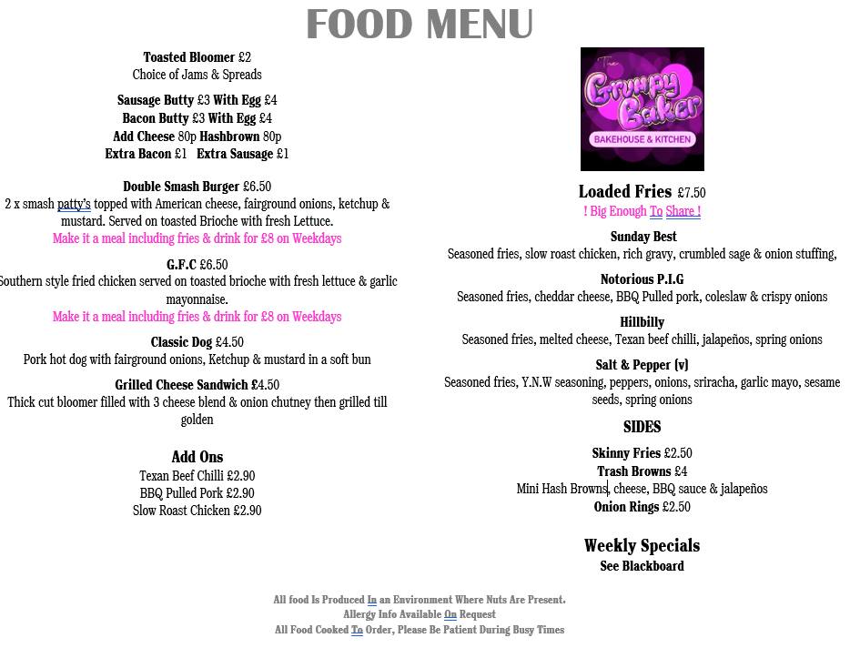 The Grumpy - Here's The New Menu Folks There may or may not also be a ...