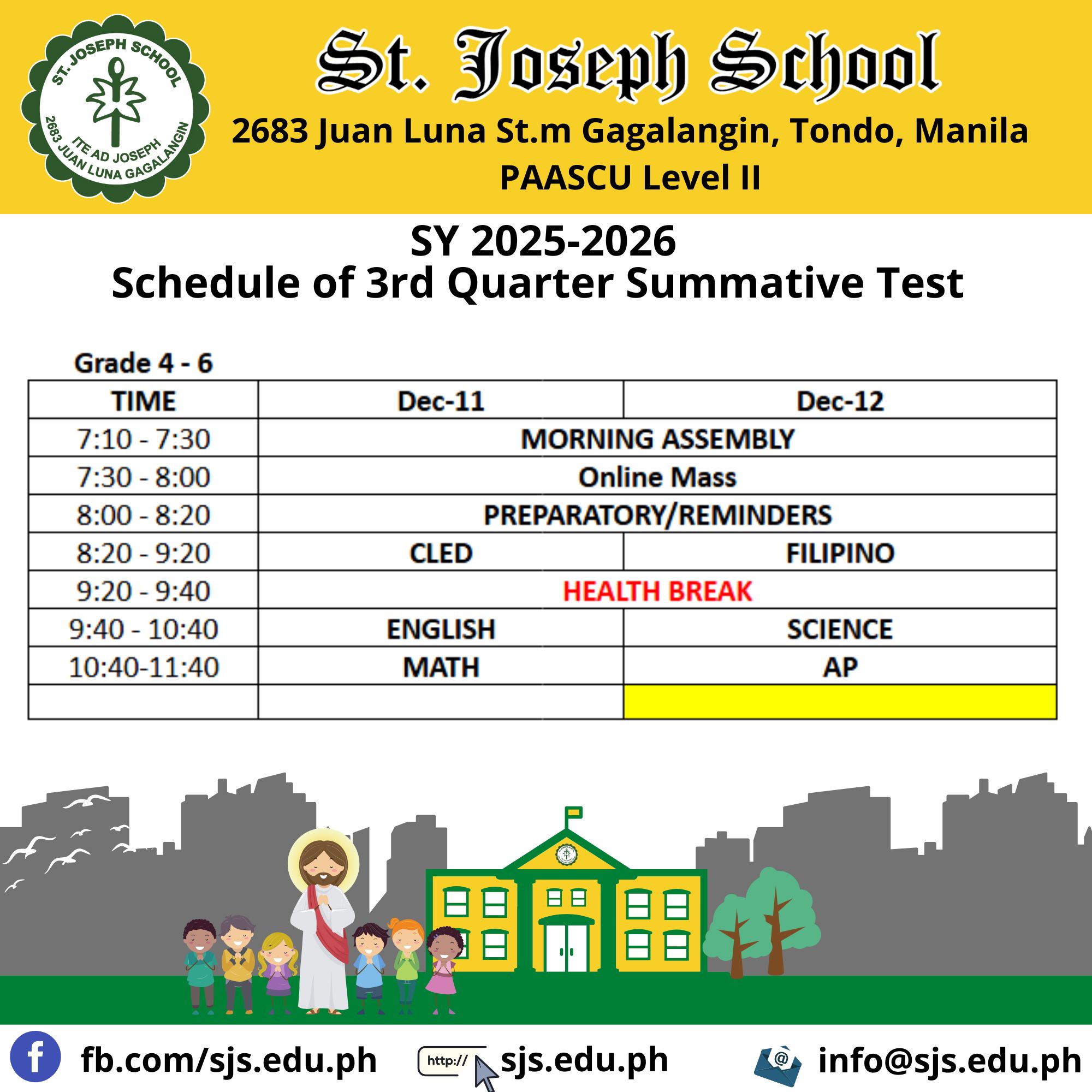 St. - Schedule of 3rd Quarter Summative Exams S.Y. 2025 - 2026. Please ...