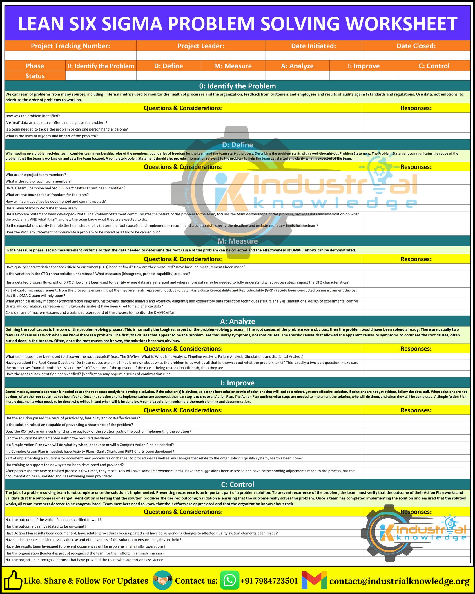 Industrial - " ️ Lean Six Sigma Problem Solving Worksheet: https://www ...