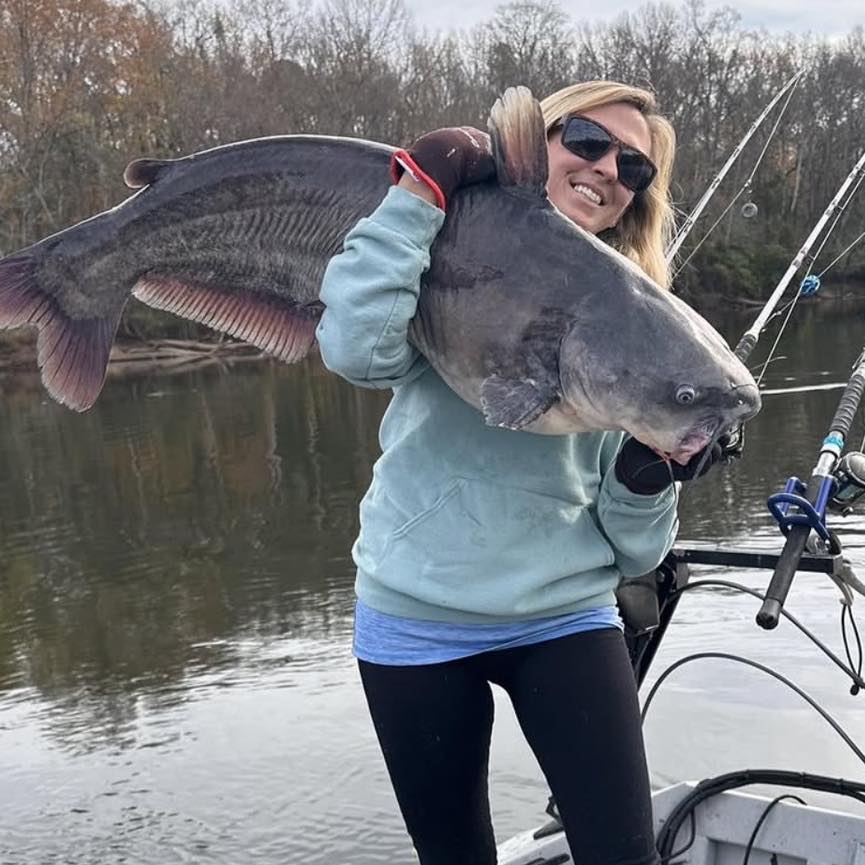 lady dressed as catfish WHAT A HUGE BLUE CAT! Y'all check out this GIANT Blue caught by angler, Britni Hunter, and Affiliate, Kody Kennedy! Way to go y'all!! That's a BEAST! #catchthefever #hellcatrods #revengerods # related:kiki-leotard-alpine-rtw