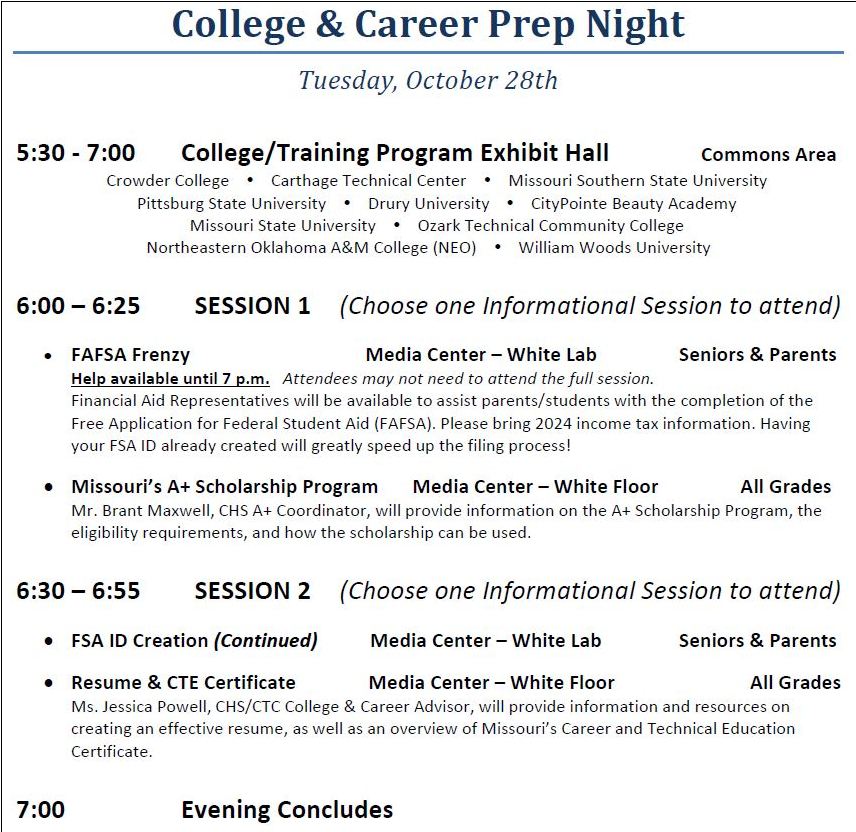 Tuesday 10/28, during... - Carthage High School | Facebook