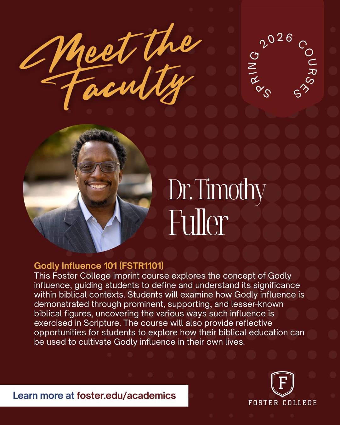 Foster College - Meet Dr. Tim Fuller, pastor and professor... | Facebook