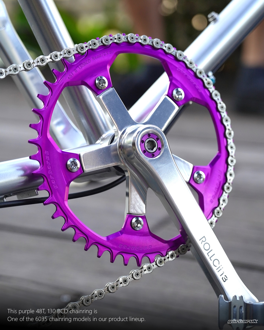This 48T bold purple 130bcd Chain Ring, is one of our 𝟲𝟬𝟯𝟱