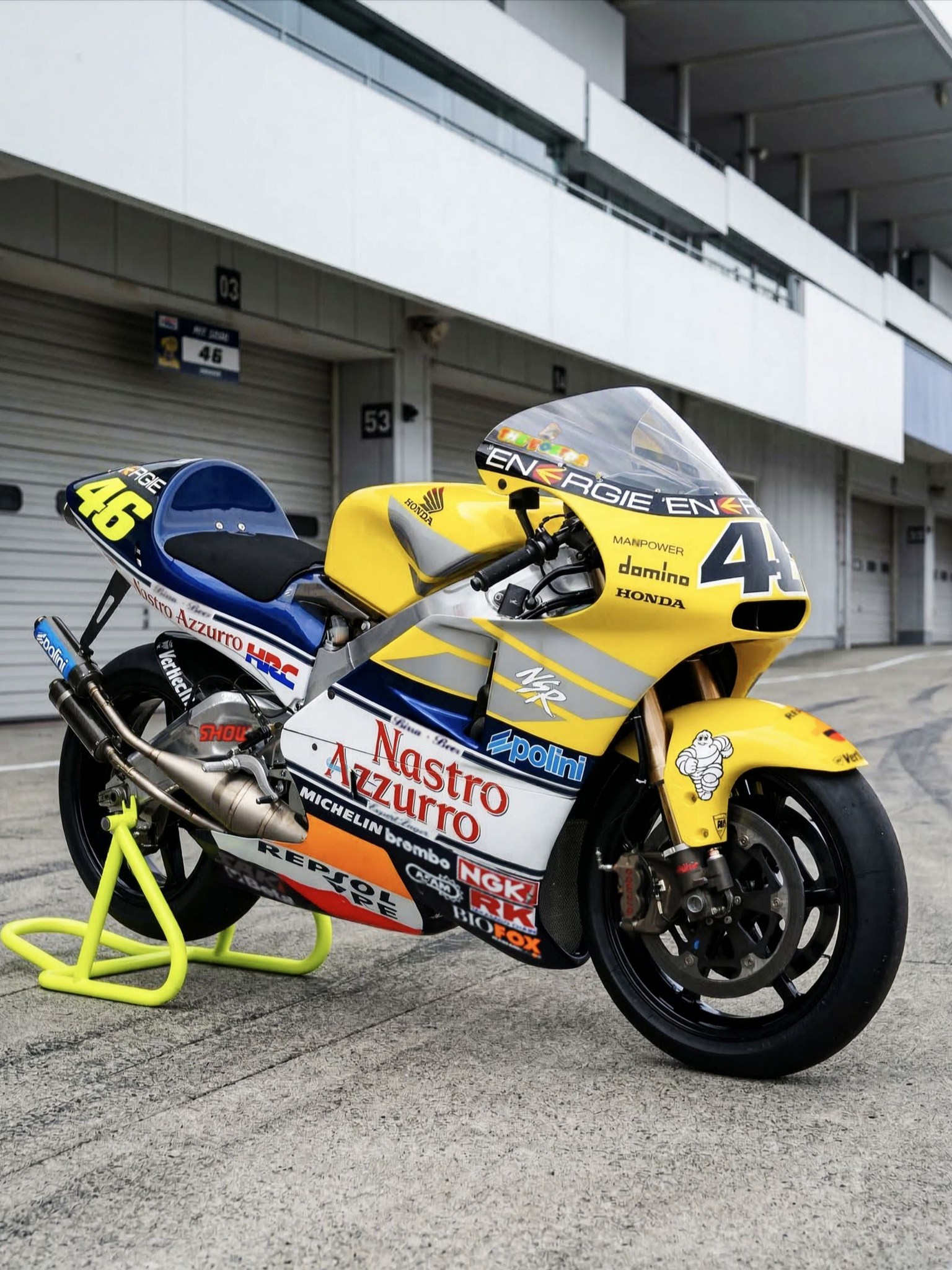 Valentino Rossi's 2001 Nastro Azzurro Honda NSR500 bike