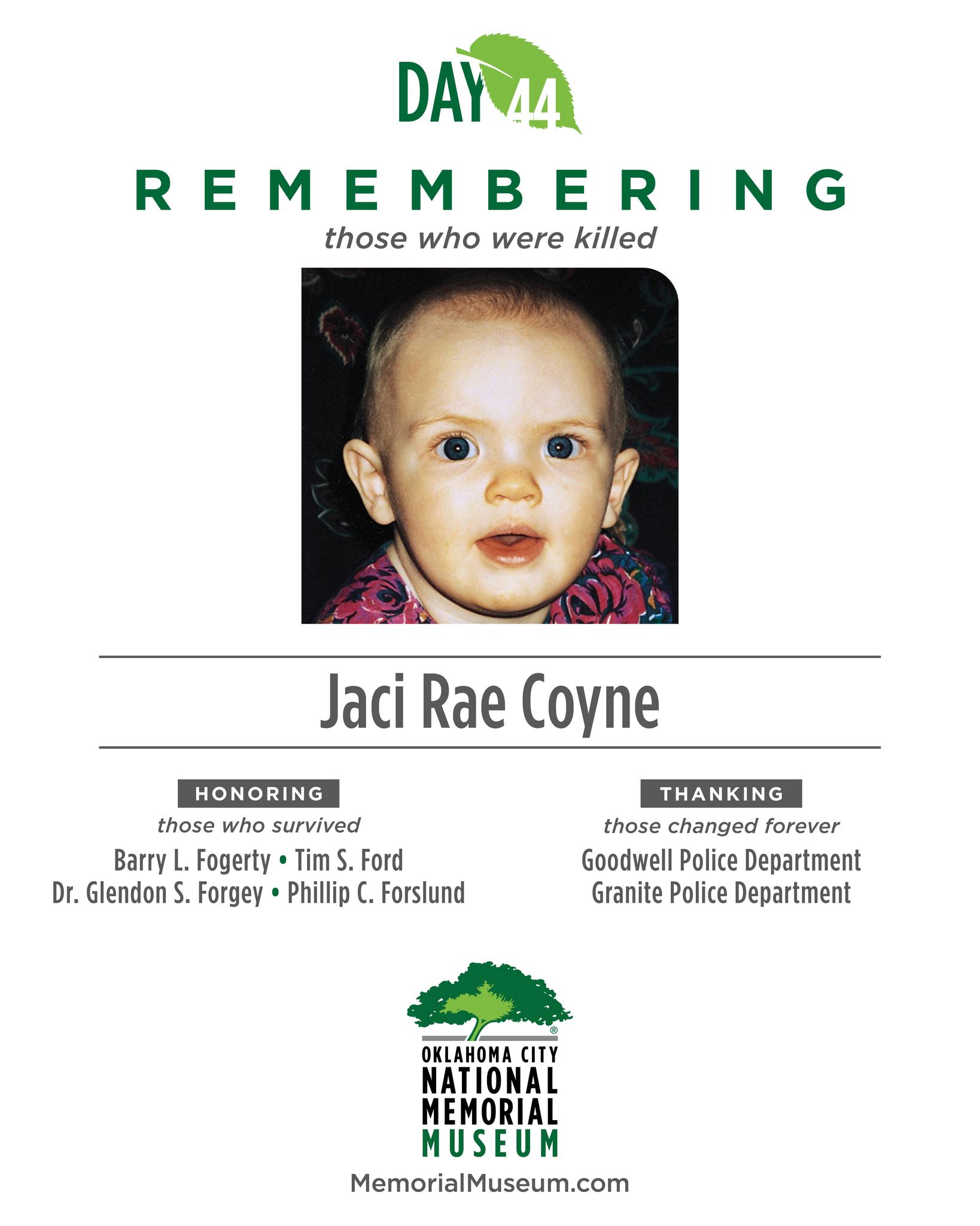 Oklahoma - Day 44 — #WeRemember Jaci Rae Coyne Visit the Memorial and ...