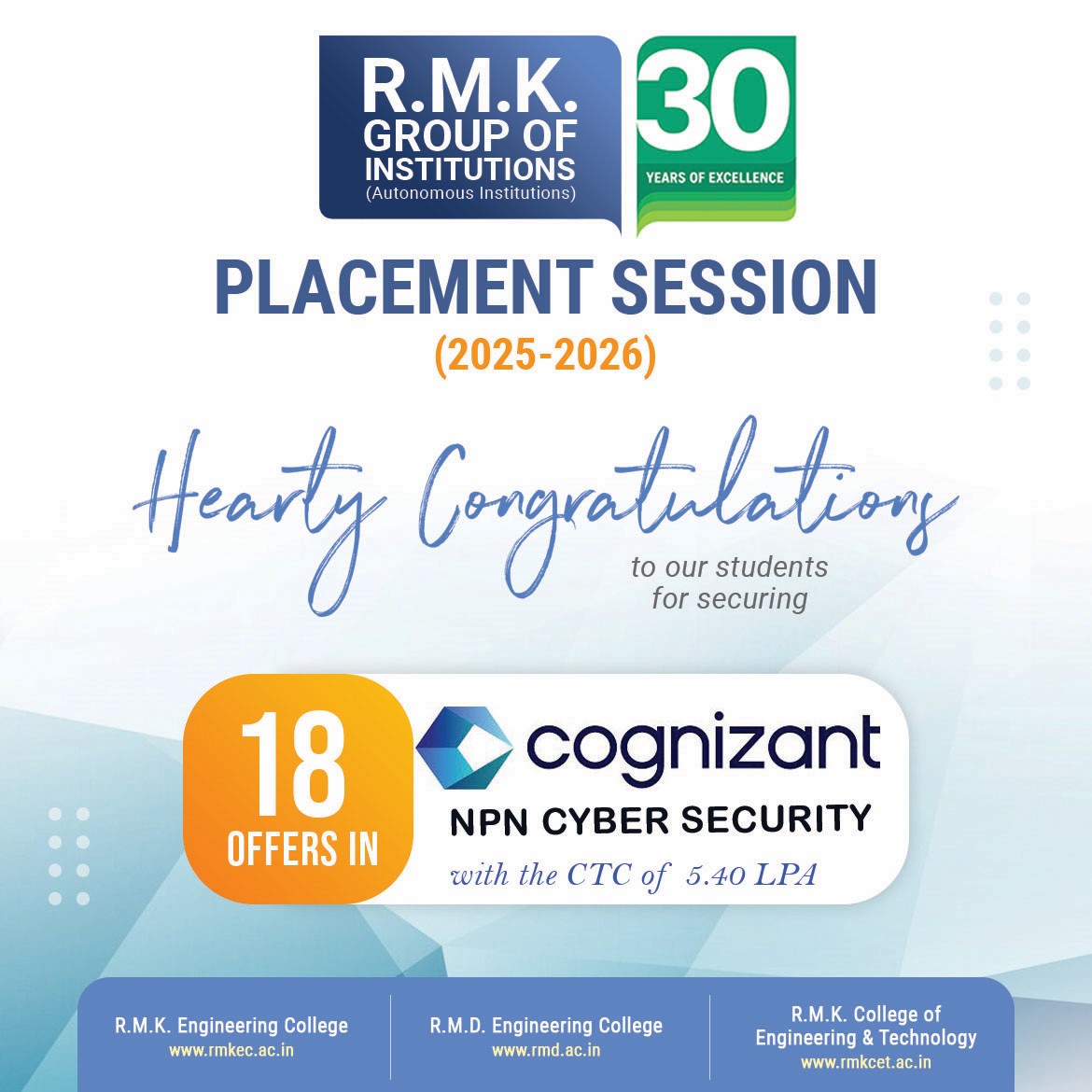 R.M.D - **Placement Session 2025-2026** Cognizant recruited 18 students ...