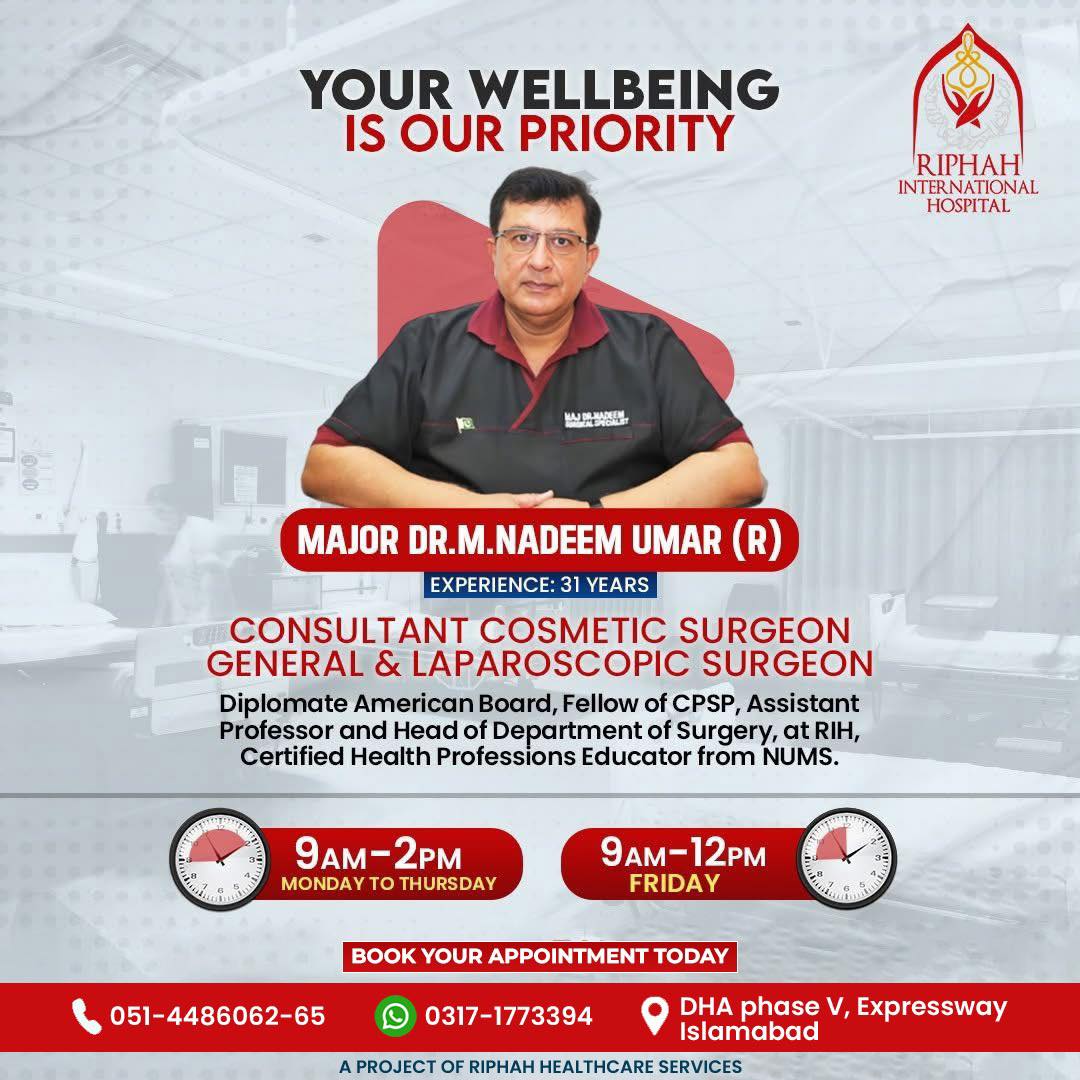 𝐌𝐞𝐞𝐭 𝐌𝐚𝐣𝐨𝐫 𝐃𝐫. 𝐌. 𝐍𝐚𝐝𝐞𝐞𝐦... - Riphah International Hospital. | Facebook