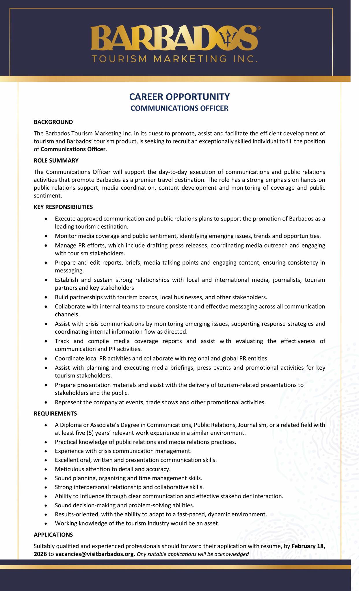 Caribbean - Barbados Tourism Marketing Inc. seeks a Communications ...