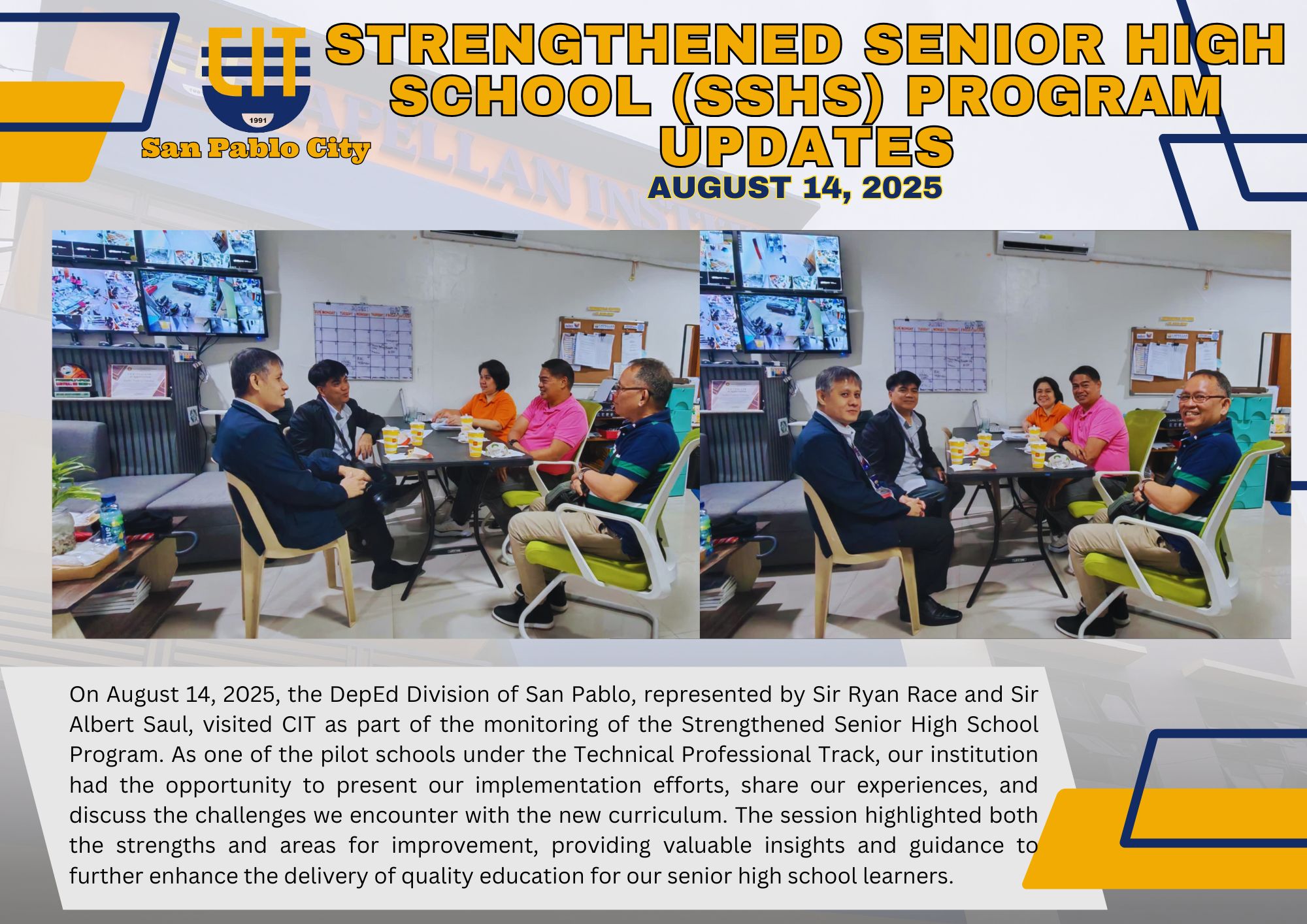 CIT - DepEd Division of San Pablo Visits CIT San Pablo City to Monitor ...
