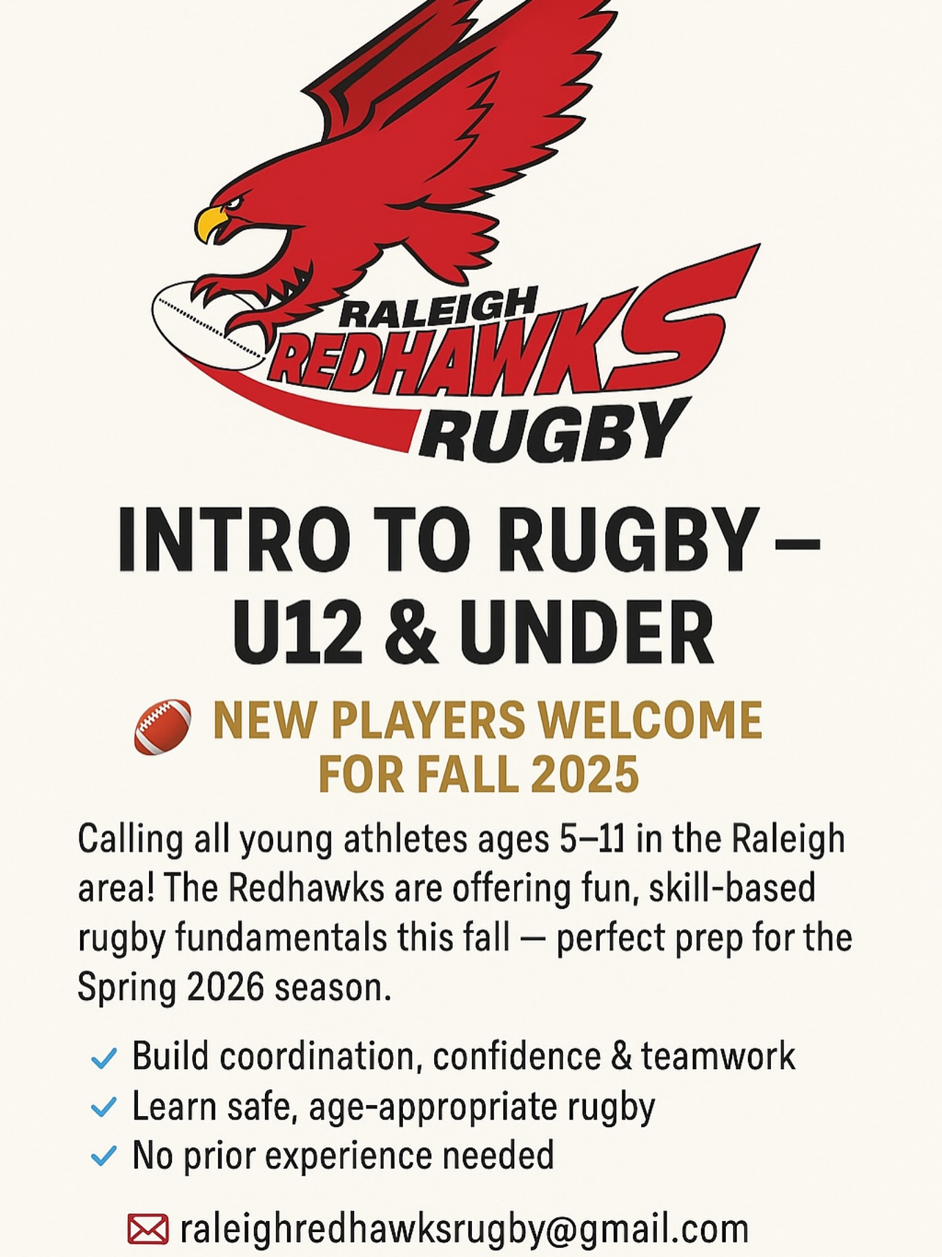 🏉 FREE INTRO TO RUGBY – U12 &... - Raleigh Redhawks Rugby | Facebook