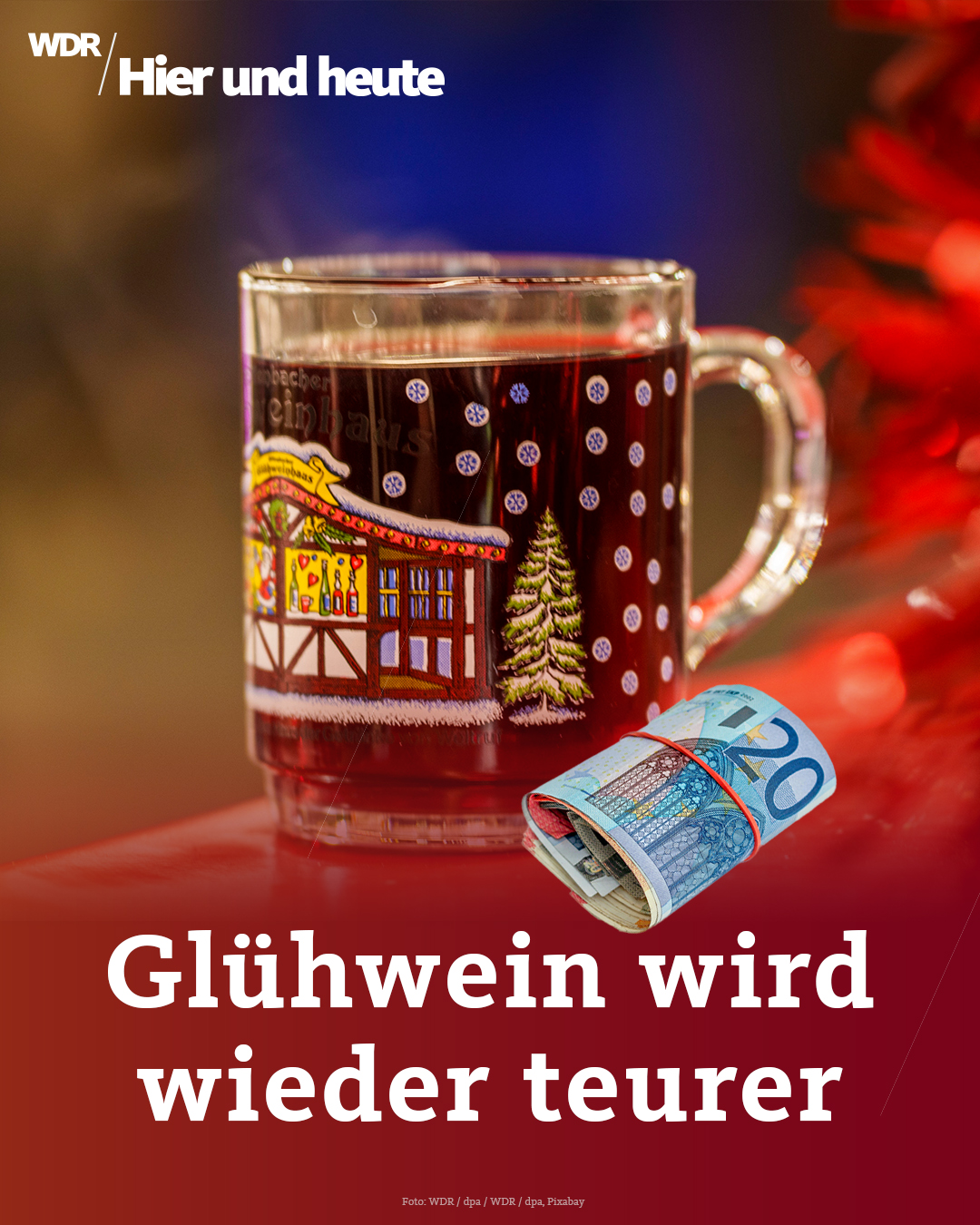 Voraussichtlich steigt der Preis um etwa 10 Prozent, berichtet die Rheinische Post unter Berufung auf den Bundesverband der Deutschen Weinkellereien. Auf größeren Weihnachtsmärkten würde eine Tasse Glühwein damit rund 5 Euro kosten