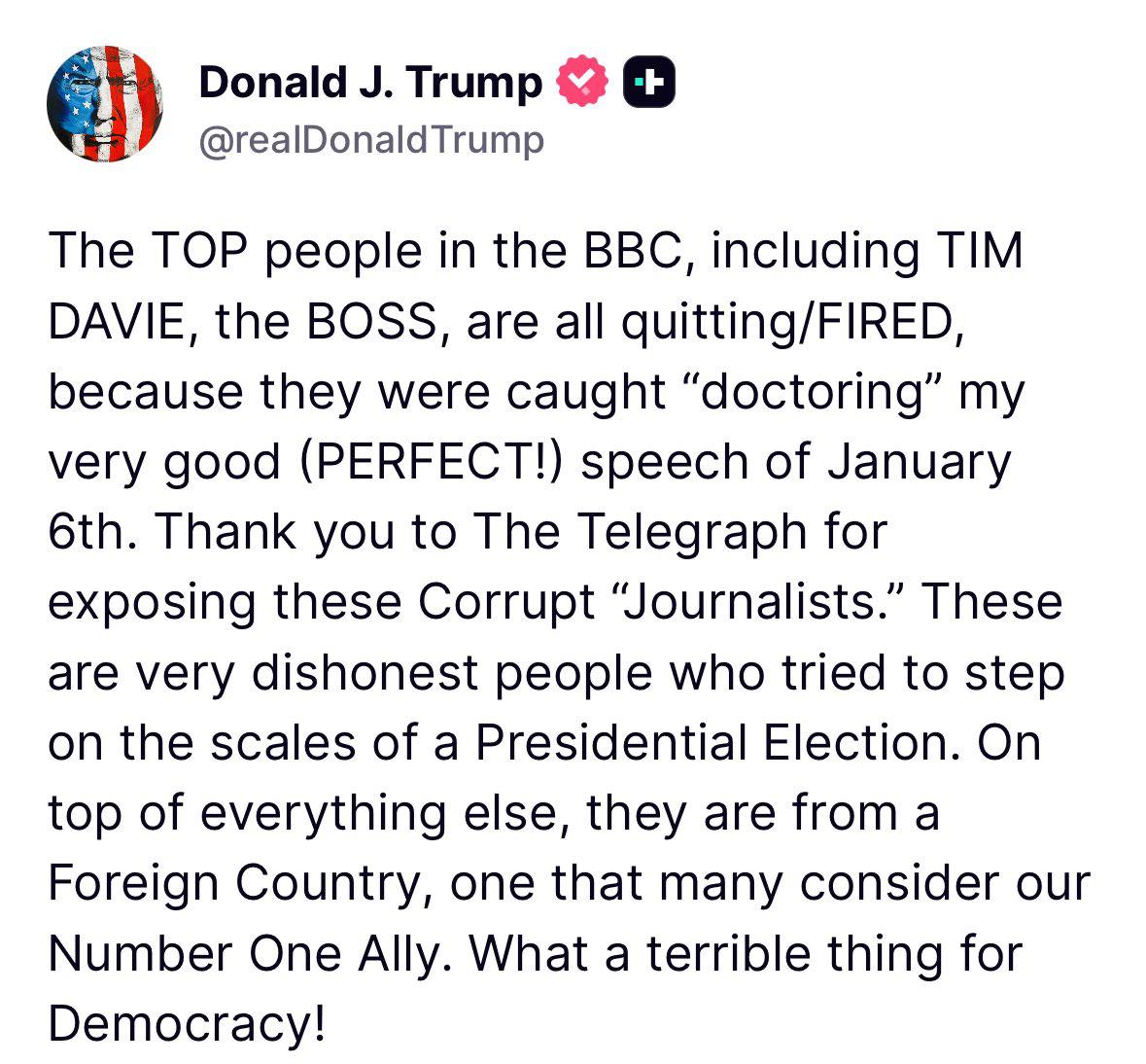 Kevin - 🚨 BREAKING: President Trump celebrates the BBC boss being FIRED ...