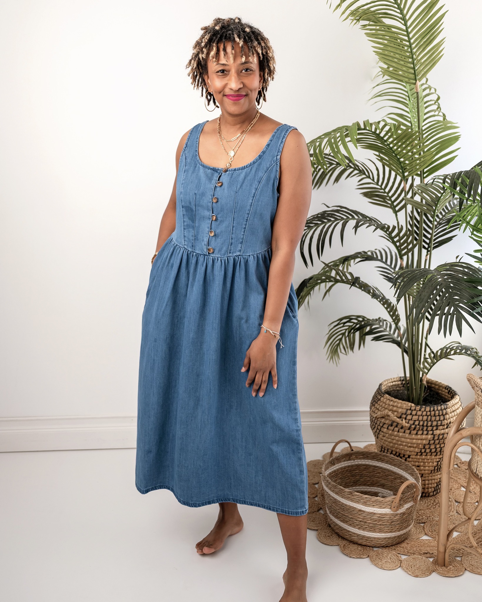 denim overall dress walmart Midi M GTG23 Size:medium midi Side buttons and bib Black Dress Dark Denim
