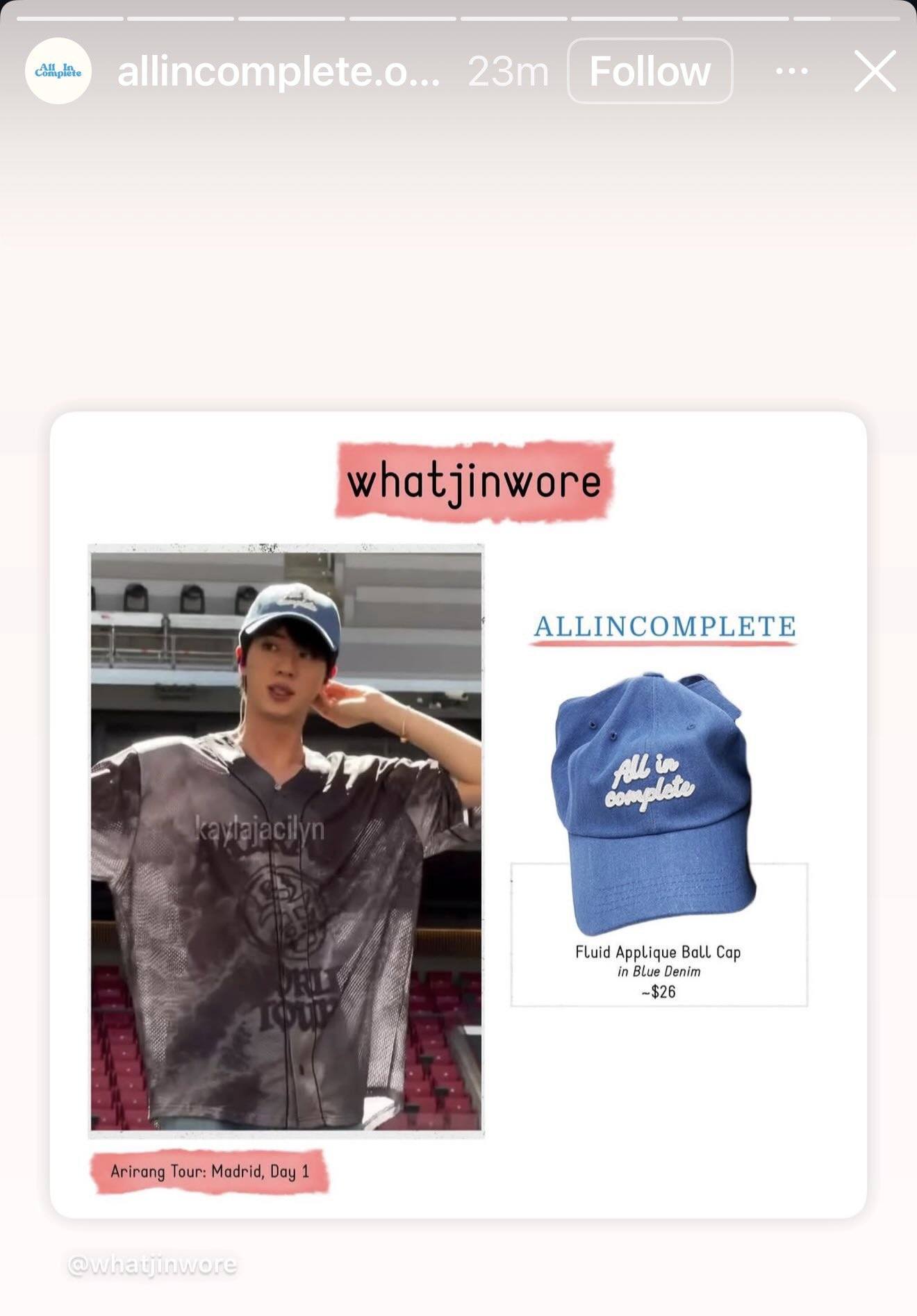 allincomplete.official Instagram Stories Update With Jin @/Jin