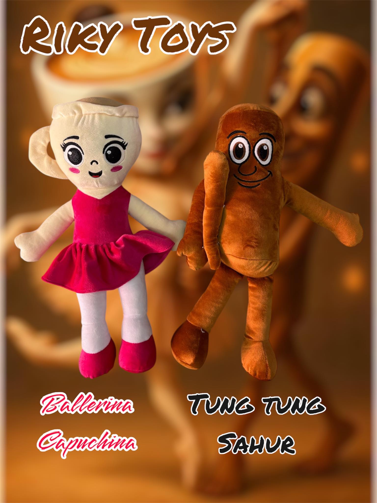 KUKUShining Peluche Tung Tung Sahur – 2 Unidades: Bailarina Capuchina Italiana, 37 Cm Y 30 Cm, Relleno De Algodón PP