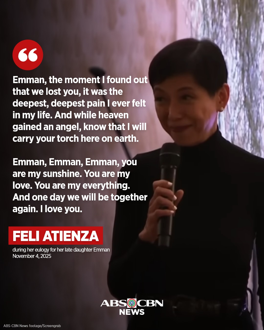 ABS-CBN - Feli Atienza, the mother of Emman, shares her parting message ...